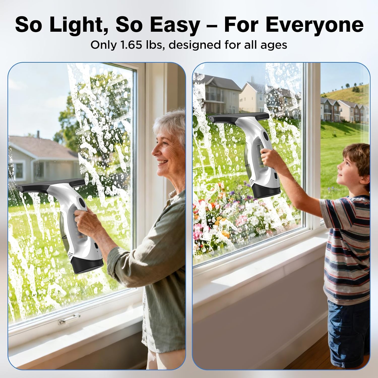 Window Vacuum Squeegee Cordless, 2000Pa Electric Window Cleaner Tool with 2200mAh & 150ml Water Collection Tank, Window Cleaning Kit Shower Squeegee for Glass Doors, Windows, Mirrors, Car (White) - Image 6