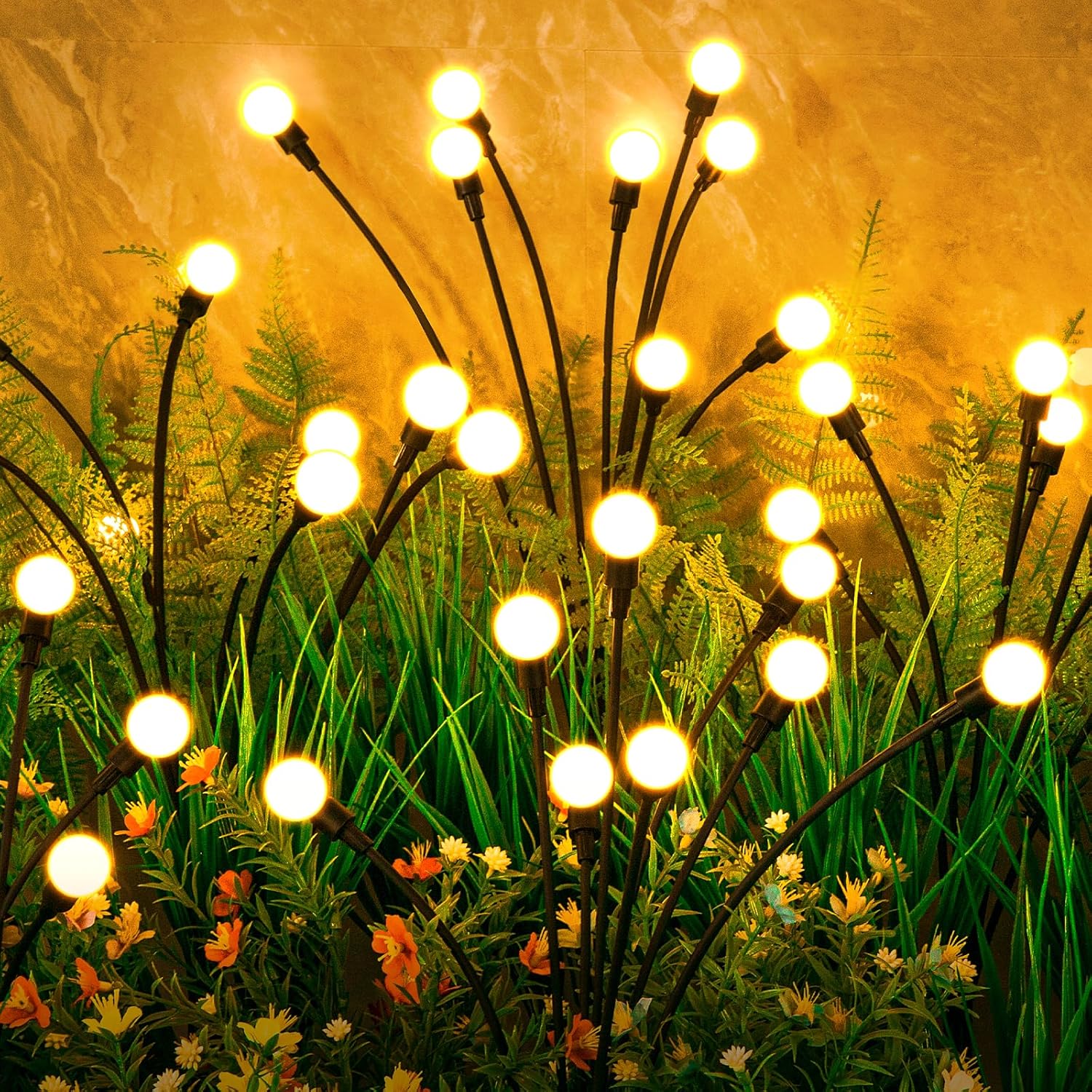 Solar Lights Outdoor(4 Pack,32 LEDs), ASMAD Solar Garden Lights, Outdoor Decorations, Firefly Light for Patio Decor, Big Bulb, Unique Gifts for Women, Gifts for Grandma