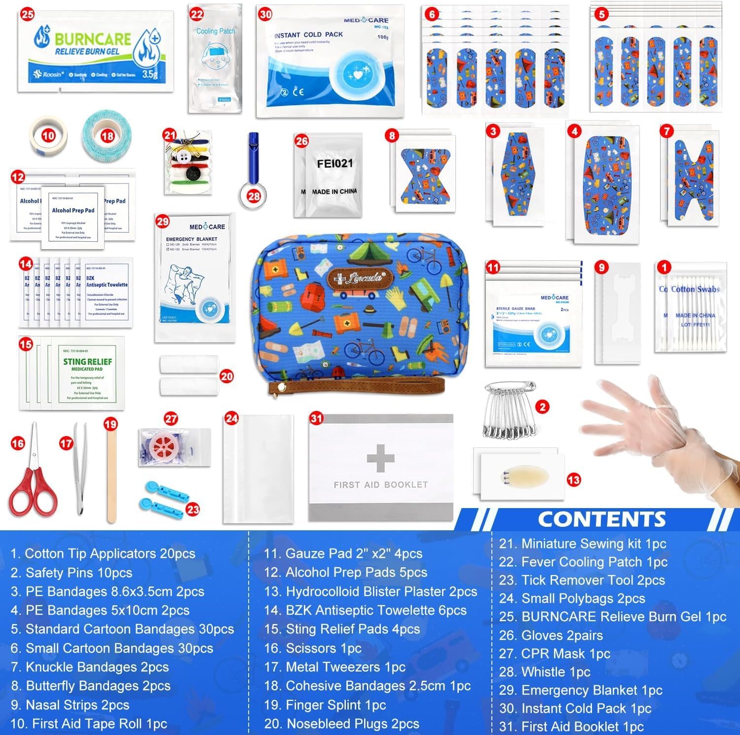 Portable Travel First Aid Kit for Kids and Adults, 143 Pieces All-Purpose Emergency First Aid Kit for Home, Car, Diaper Bag, Survival, Camping, Hiking, and More - Image 2