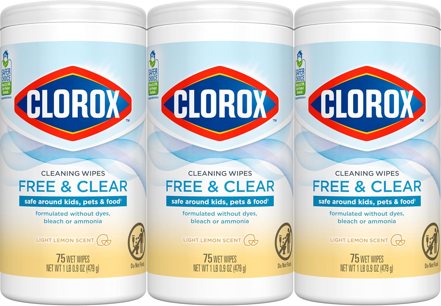 Clorox Free & Clear Cleaning Wipes, Light Lemon Scent, 75 Count, Pack of 3 (Pack May Vary) - Image 9