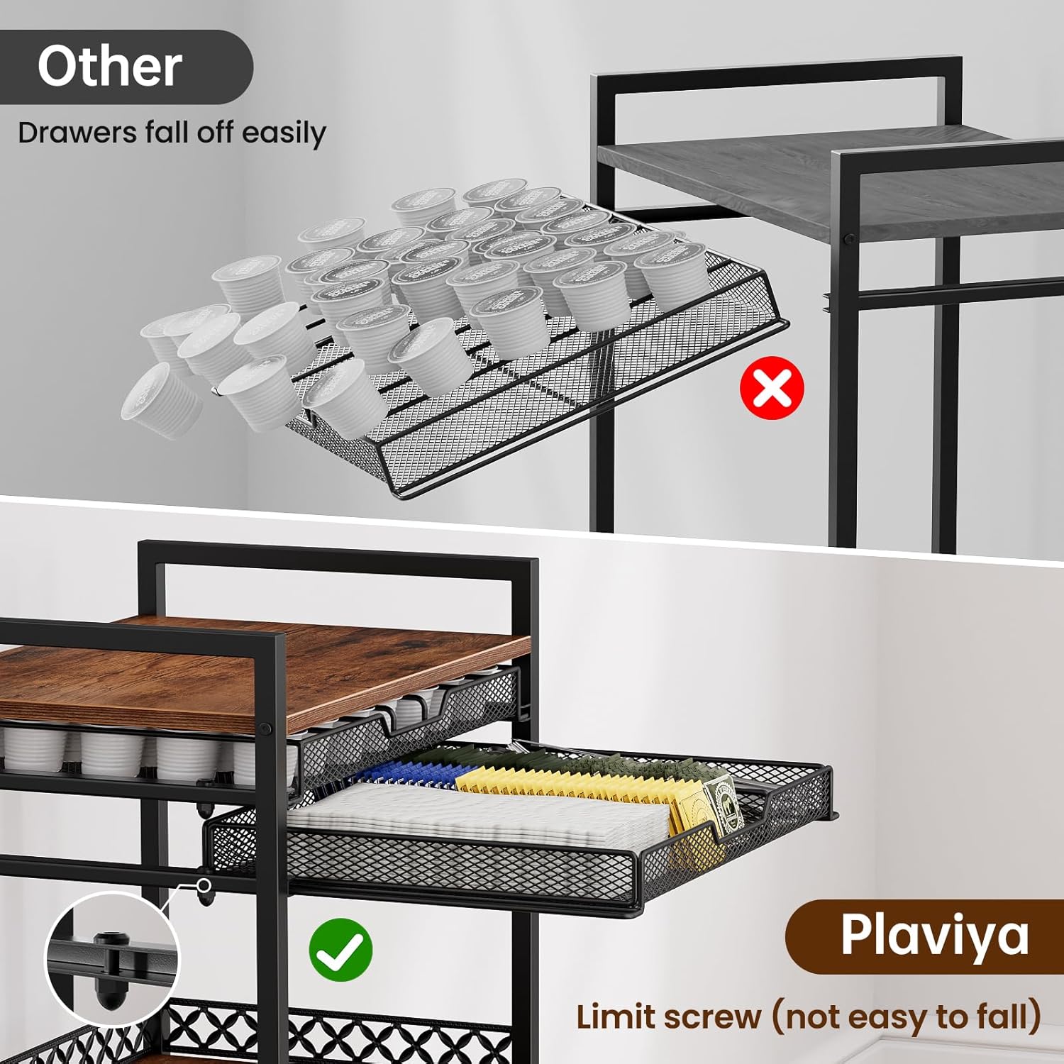 K Cup Holder Cart, Coffee Station Organizer for Nespresso Vertuo Capsule and K Cup Capsule, Multi-Functional Coffee Bar Cart Accessories Organizer with Wheels for Living Room, Kitchen - Image 3