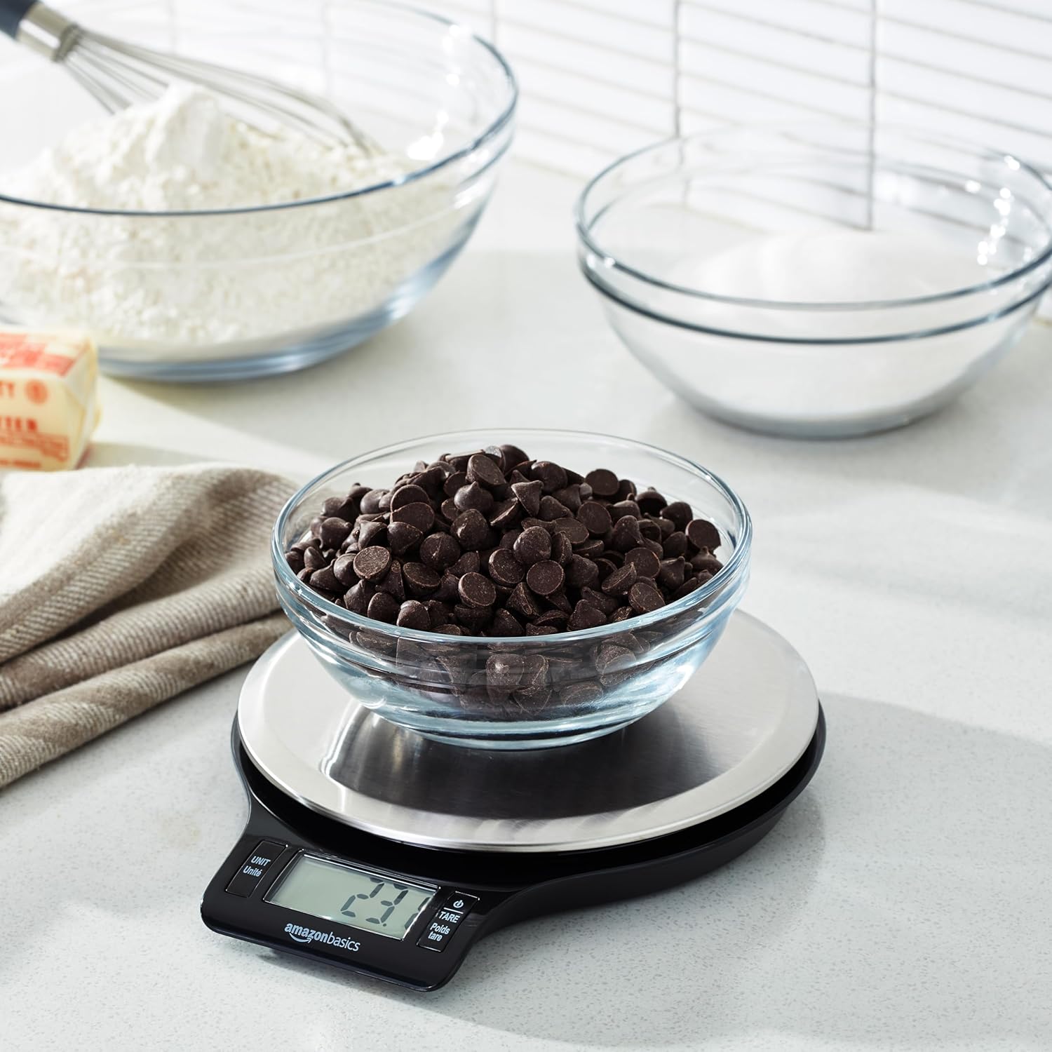 Amazon Basics Digital Kitchen Scale with LCD Display, Batteries Included, Weighs up to 11 pounds, Black and Stainless Steel - Image 8