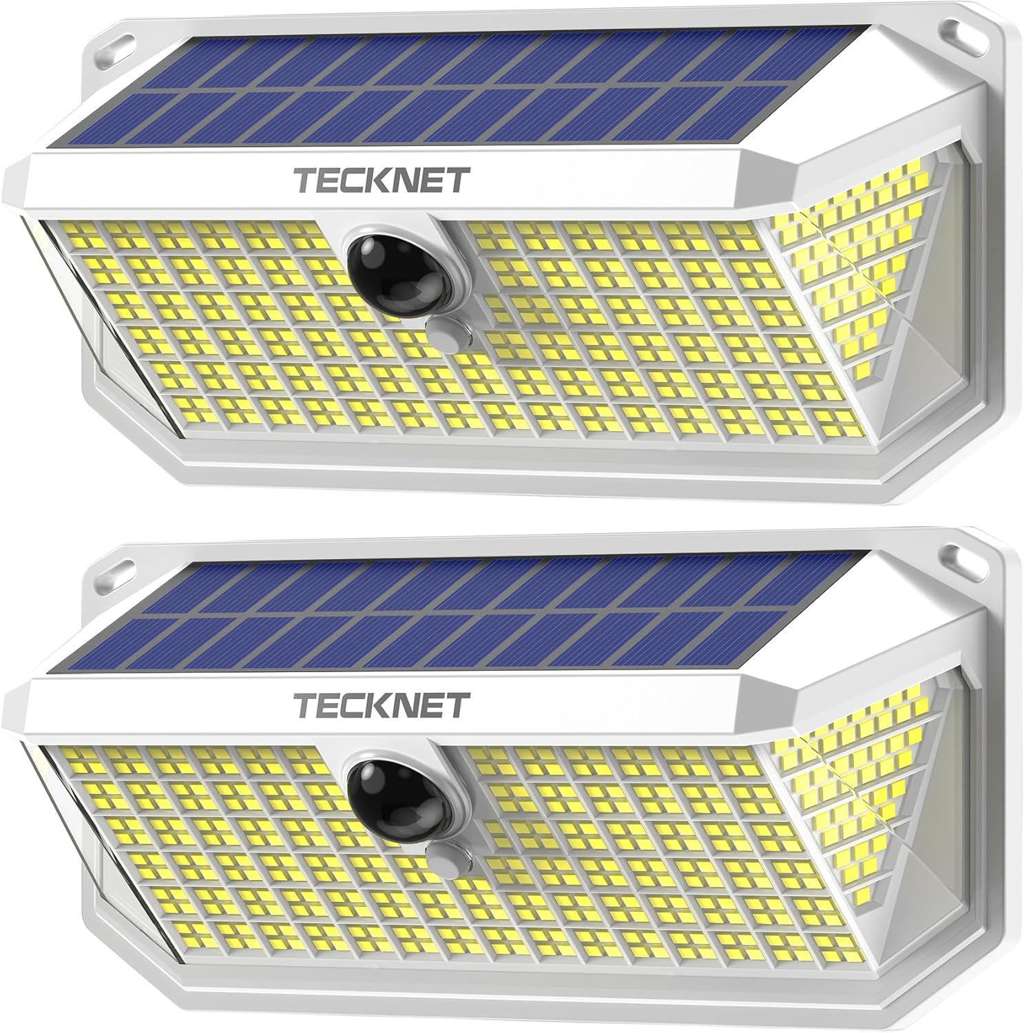 TECKNET 461 LED Solar Powered Outdoor Lights, 270° Angle & 3 Lighting Modes Motion Sensor Light Outdoor, Security Solar Lights Waterproof - 2 Pack, White, Cold Light