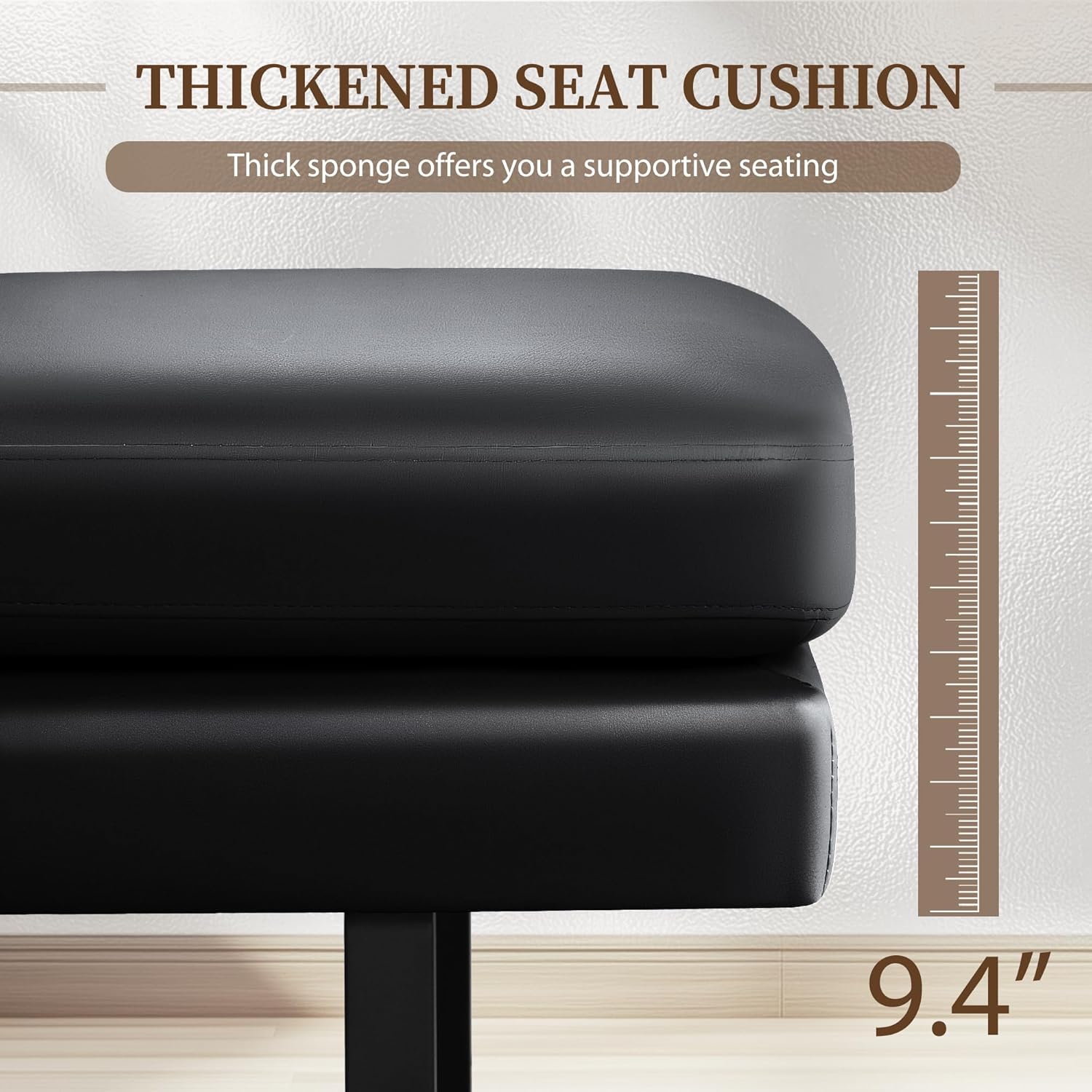 Furniwell Waiting Room Bench with 3 Seats,Faux Leather Reception Bench Upholstered Office Guest Chair Seating,Waiting Room Chair for Salon,Conference Room and Shop (Black) - Image 6