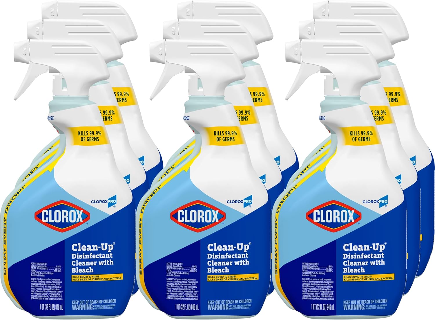 CloroxPro Clorox Clean-Up Disinfectant Cleaner with Bleach Spray, 32 Ounces Each (Pack of 9) (35417)