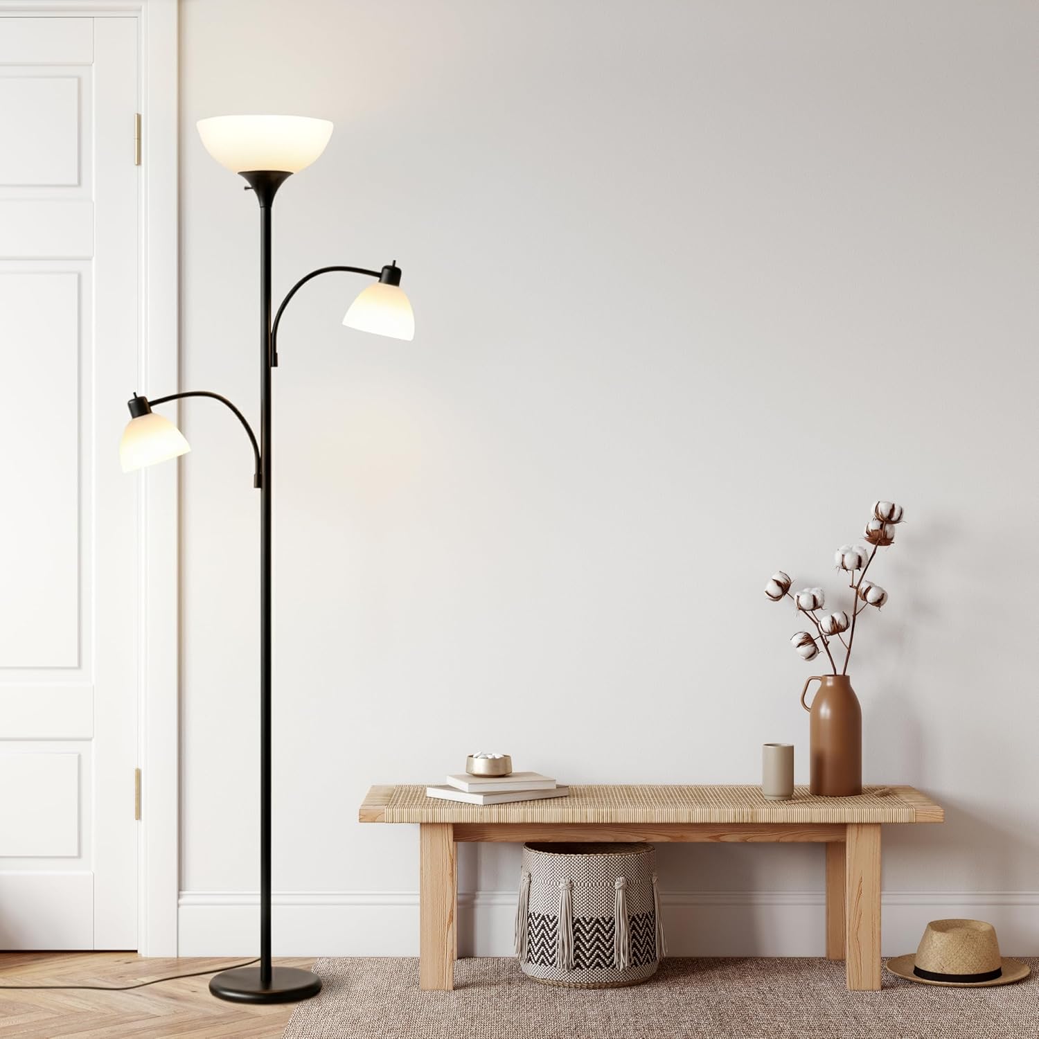 Brightech Sky Dome Double LED Floor Lamp, Torchiere Super Bright Floor Lamp with 2 Reading Lamps for Living Rooms & Offices - Dimmable Tall Standing Lamp for Bedroom Reading - Tall Black Pole - Image 6