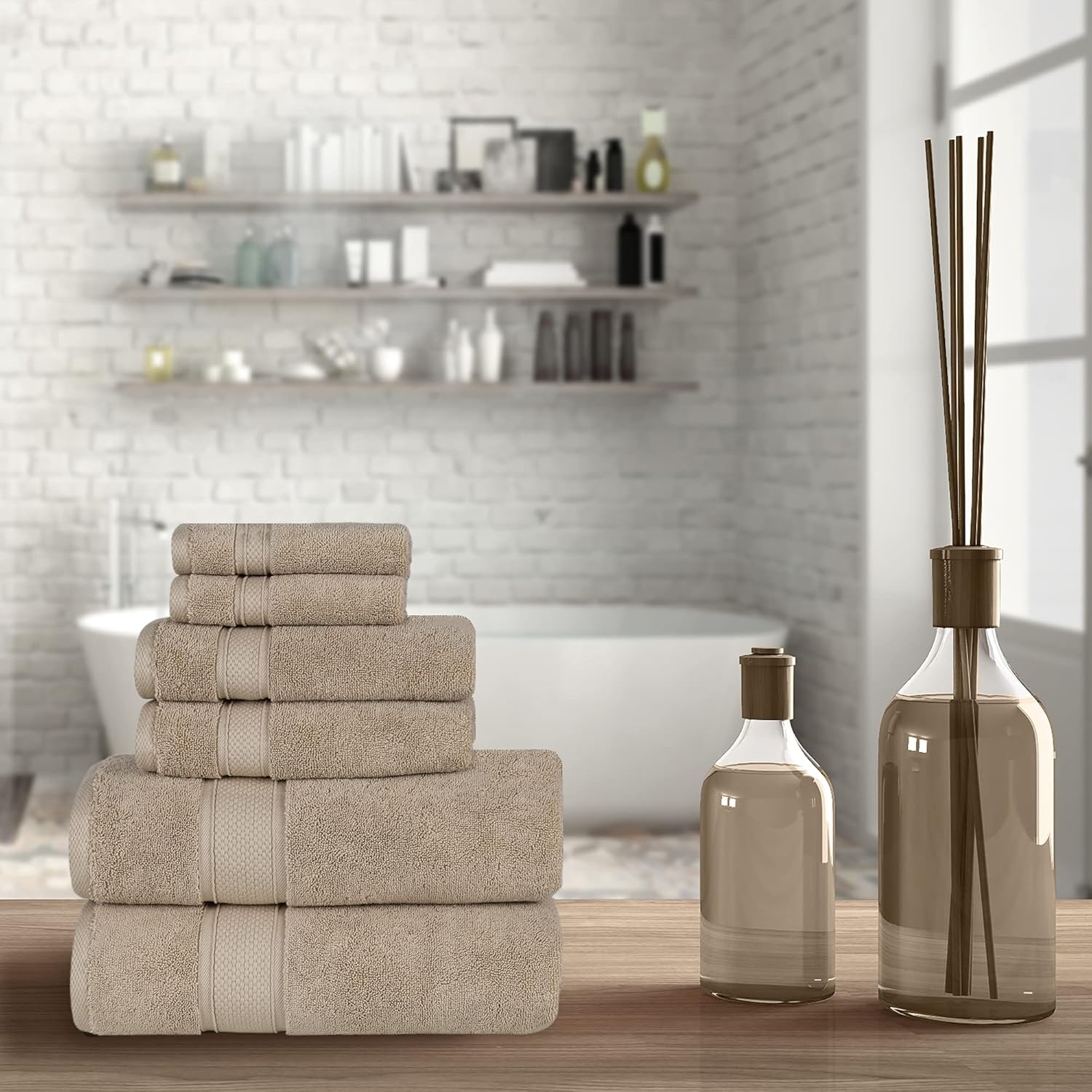 NOVA Luxury Linen - Hotel Quality Turkish Towel Set for Bathroom (6 Pcs Towel Set, Warmsand Beige) - Image 5