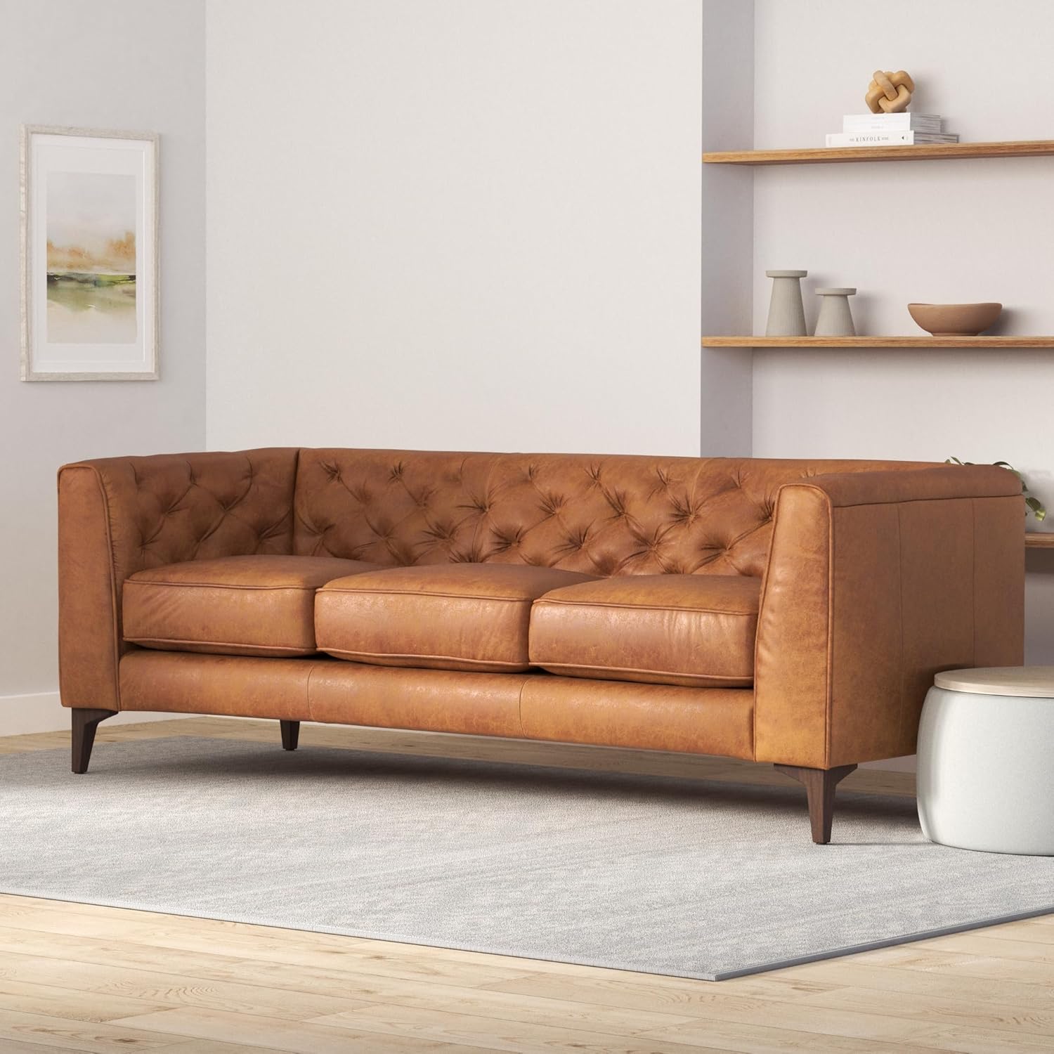 POLY & BARK Essex 89” Full-Grain Italian Leather Sofa – Tufted Back, Feather-Down Comfort, Solid Wood Frame, Cognac Tan - Image 2