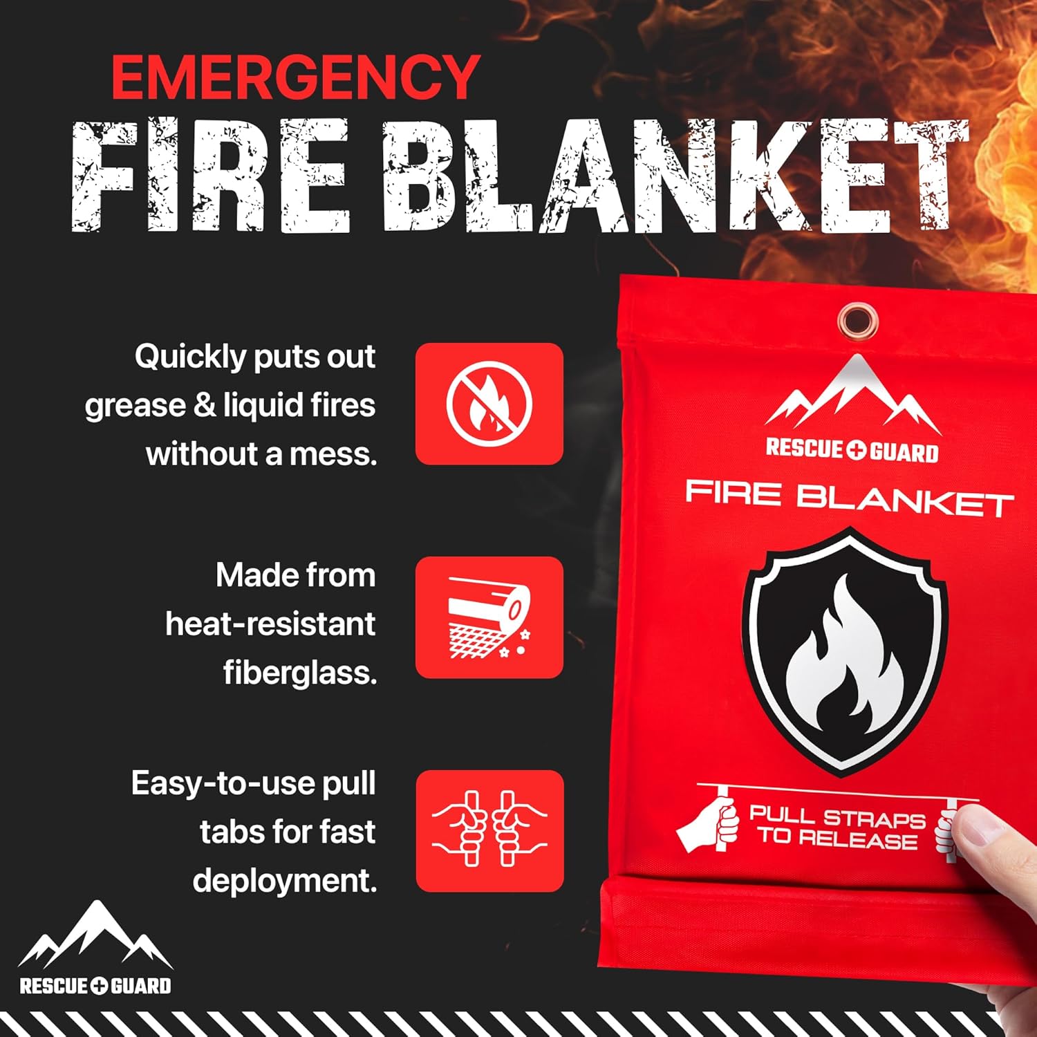 Fire Blanket 1 Pack 40”x40” - Fire Blankets Emergency for Home and Kitchen - Emergency Blankets for Survival - Home House Safety Supplies kit Must Haves - Firemen Safety Gifts and Essential Stuff - Image 2