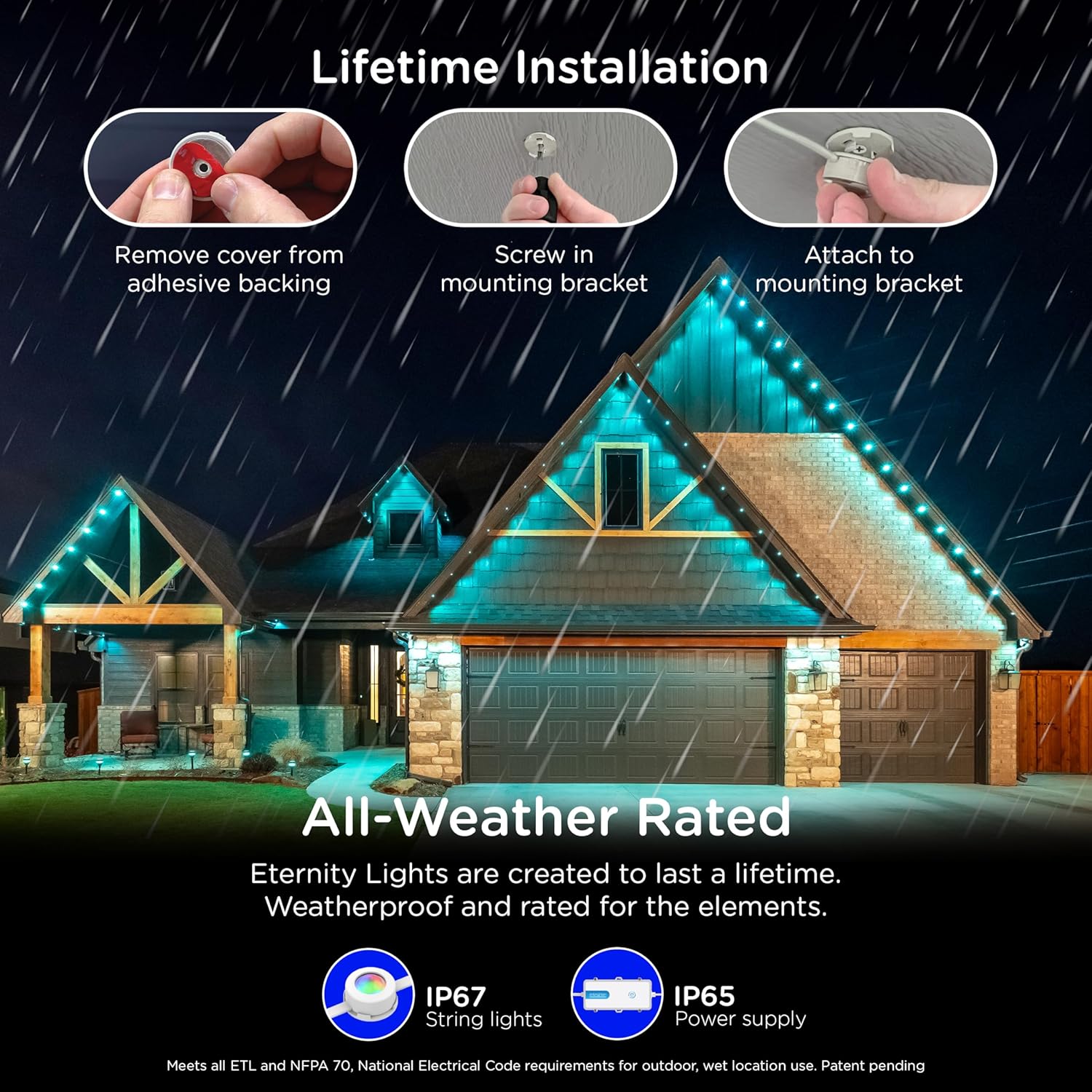 Enbrighten Vibe Eternity Permanent Outdoor Lights for House, 100 Feet, 72 RGBWIC LEDs, Close Spacing, 33lm, Color Changing, Christmas, Eave Lighting, Smart App, Works with Alexa, Google Home, 81103 - Image 4