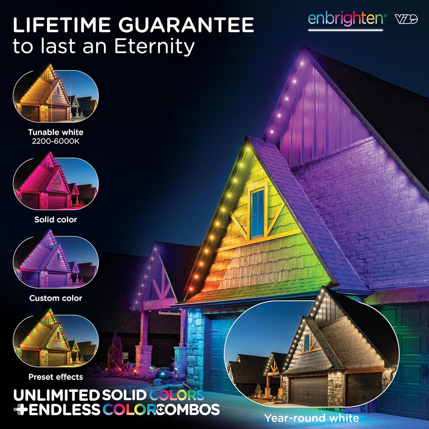Enbrighten Vibe Eternity Permanent Outdoor Lights for House, 100 Feet, 72 RGBWIC LEDs, Close Spacing, 33lm, Color Changing, Christmas, Eave Lighting, Smart App, Works with Alexa, Google Home, 81103 - Image 3