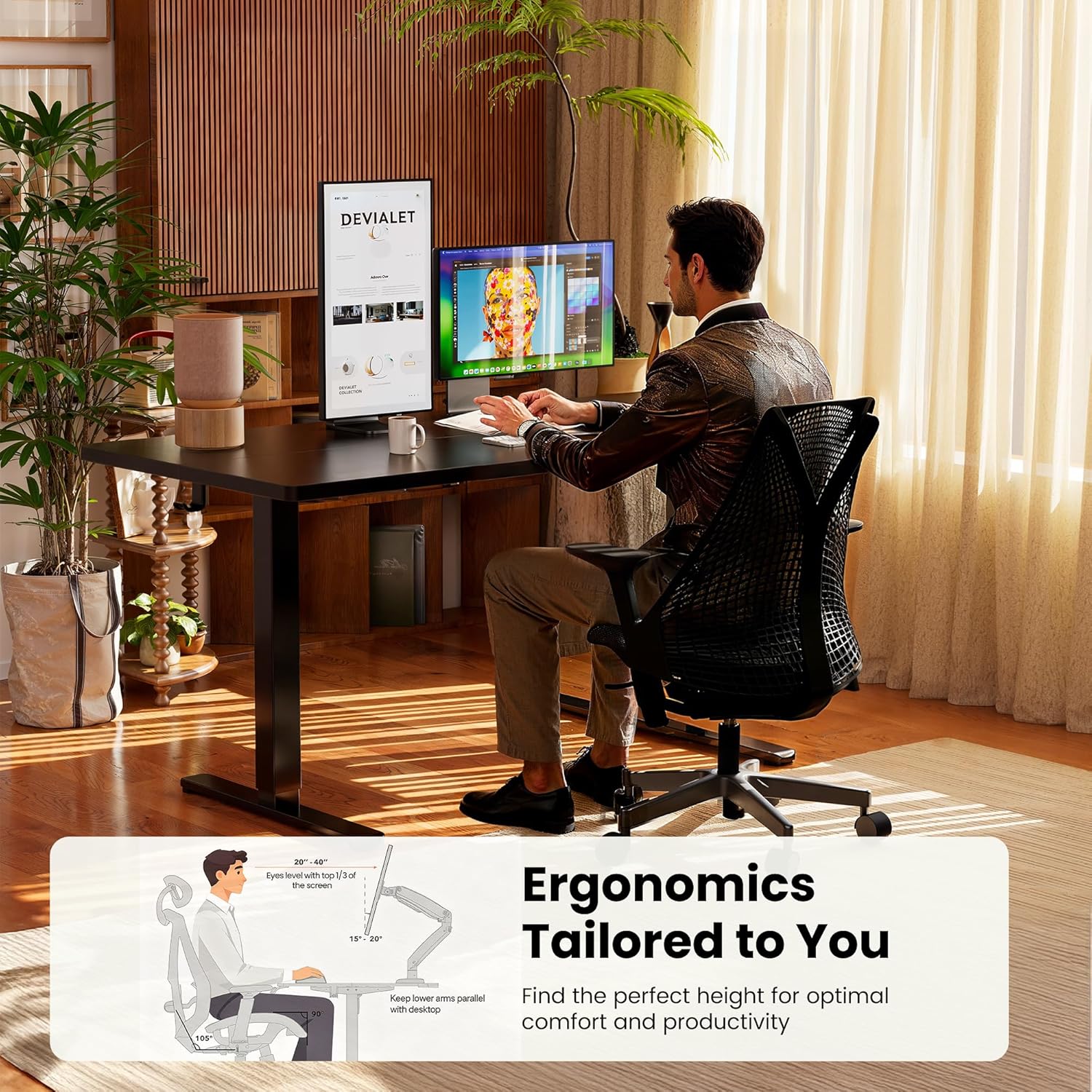 ErGear Height Adjustable Electric Standing Desk, 47.2 x 23.6 Inches Sit Stand up Desk, Memory Computer Home Office Desk (Black) - Image 8