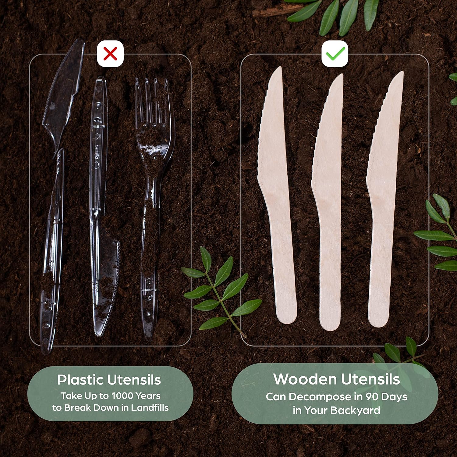 Wooden Disposable Knives - 300 Piece Wood Compostable Knives - Eco-Friendly Biodegradable Utensils for Party - Free From Plastic Cutlery Set - Disposable Cutlery for Eating - Compostable Utensils - Image 3