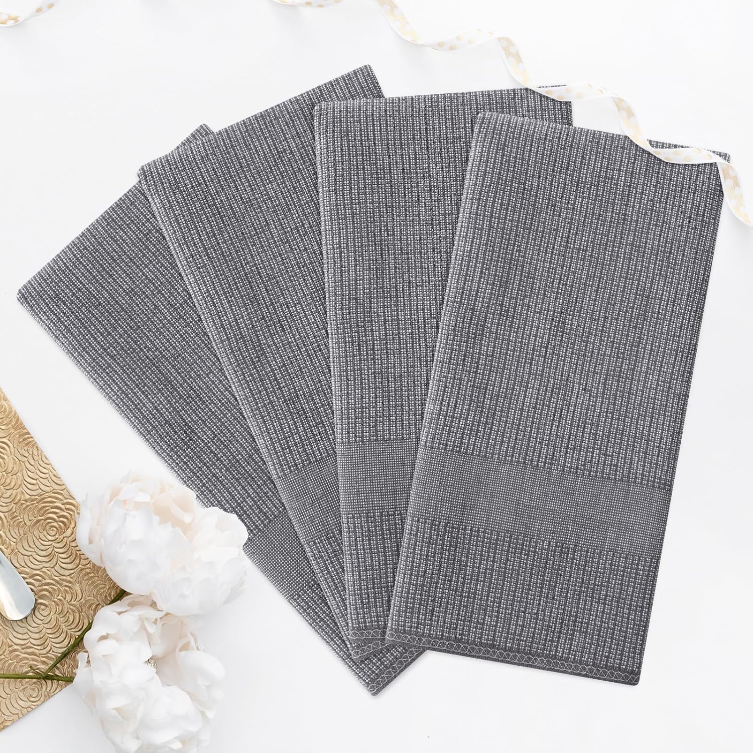 Homaxy Premium Kitchen Towels(18”x 28”, 6 Pack), Large Cotton Kitchen Hand Towels, Flat and Terry Dish Towels, 380 GSM Highly Absorbent Tea Towel Set with Hanging Loop, Grey - Image 7