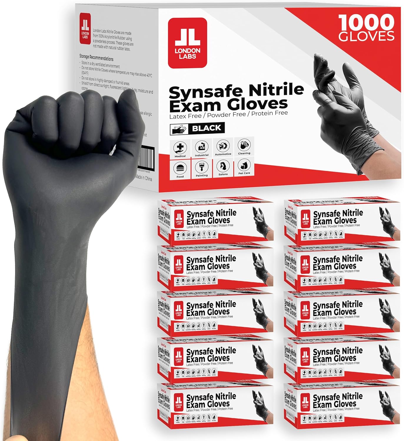Synsafe 4 Mil -Black Nitrile Exam Gloves –Disposable Latex Free & Powder Free – Extra Strong, Rubber Gloves – First Aid Kit, Medical, EMT, Cleaning, Cooking | Bulk Case of (1000 ct)