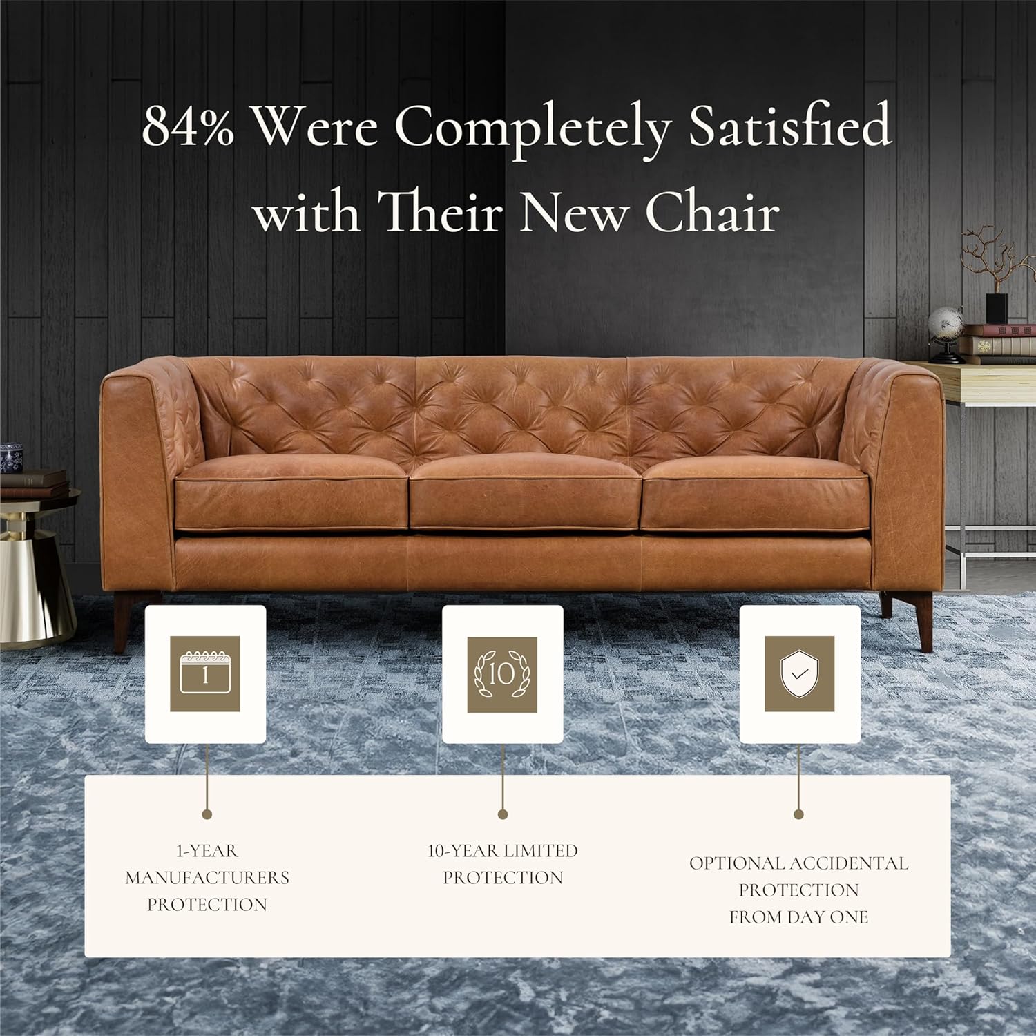 POLY & BARK Essex 89” Full-Grain Italian Leather Sofa – Tufted Back, Feather-Down Comfort, Solid Wood Frame, Cognac Tan - Image 8