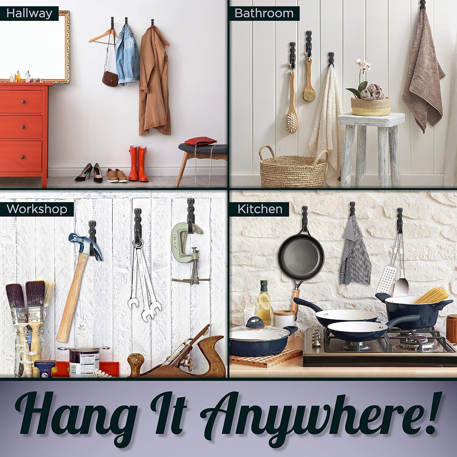 Decorative Hooks for Wall - Metal Wall Hooks for Hanging Coats, Hats & Bags, Rustic Towel Hooks for Bathrooms or Kitchen - Wrought Iron Farmhouse Hangers - Pack of 3, Black - 3.3x2x0.8 Inches - Image 9