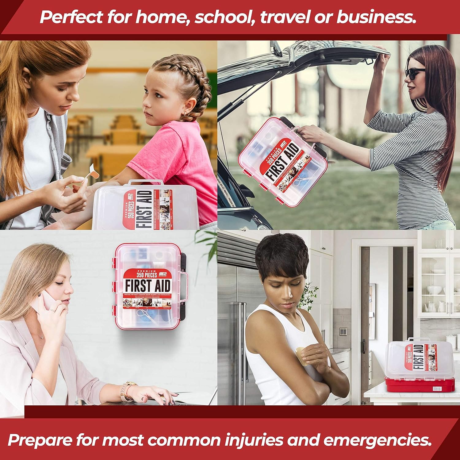 M2 BASICS Professional First Aid Kit, 350 Pieces, Wall Mountable with Dual Layer Organization for Home, Business, Car, Vehicle & Office - Image 6