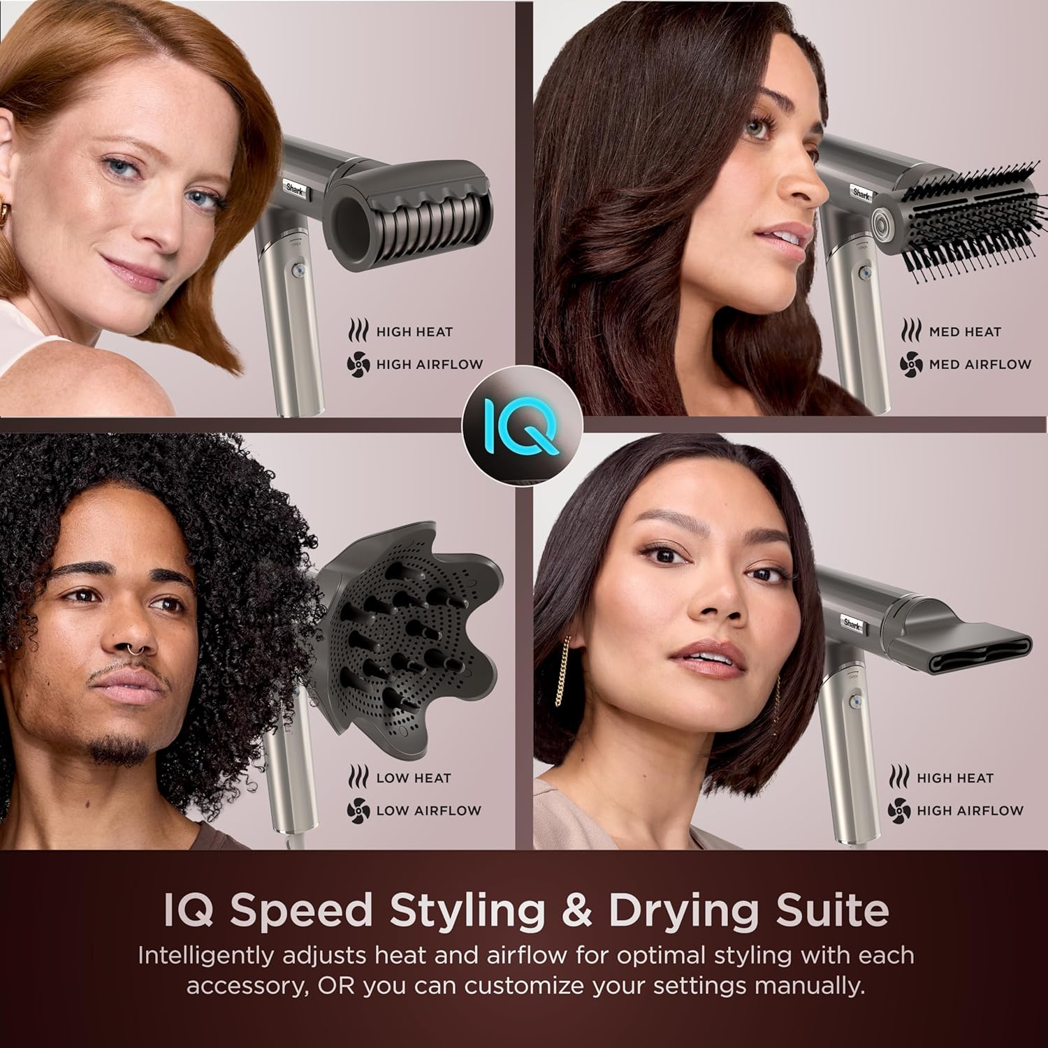 Shark SpeedStyle Pro Flex Professional Performance High-Velocity Hair Dryer System with Scalp Shield & IQ Speed Styling and Drying Suite, Lightweight, Ionic, No Heat Damage, Mocha Silver, HD542 - Image 6