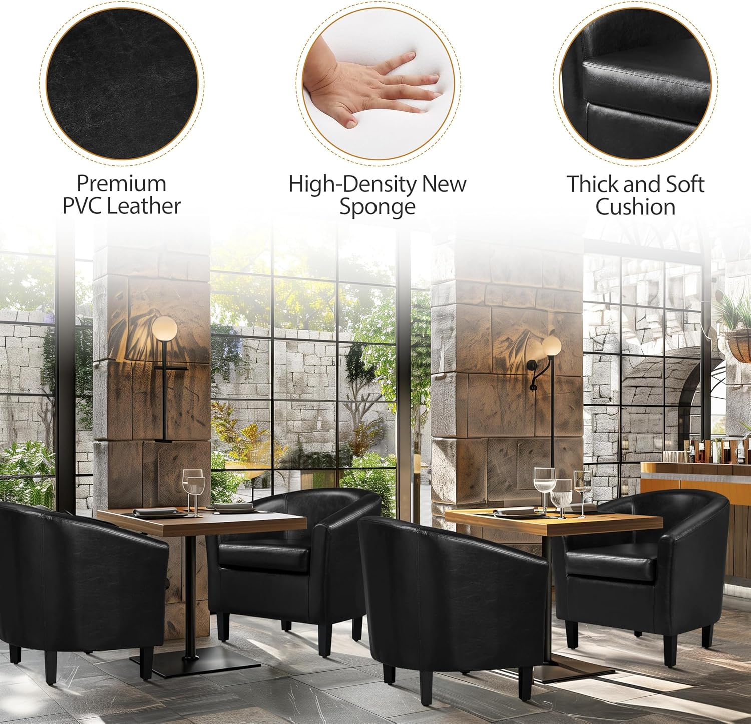 Yaheetech Barrel Chairs Set of 2, Faux Leather Club Armchairs, PU Leather Accent Chairs with Soft Padded Seat for Living Room Bedroom Waiting Reading Room, Black - Image 8