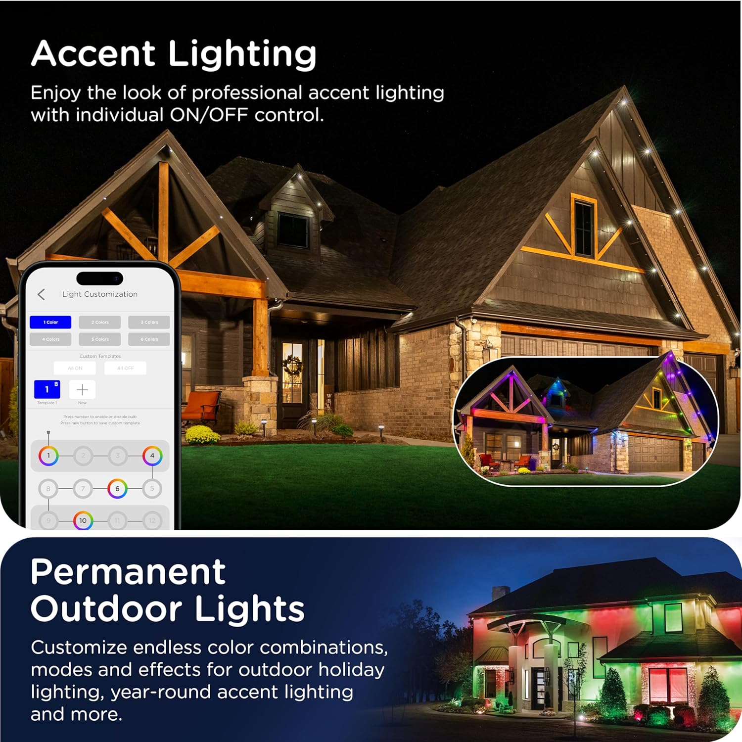Enbrighten Vibe Eternity Permanent Outdoor Lights for House, 100 Feet, 72 RGBWIC LEDs, Close Spacing, 33lm, Color Changing, Christmas, Eave Lighting, Smart App, Works with Alexa, Google Home, 81103 - Image 6