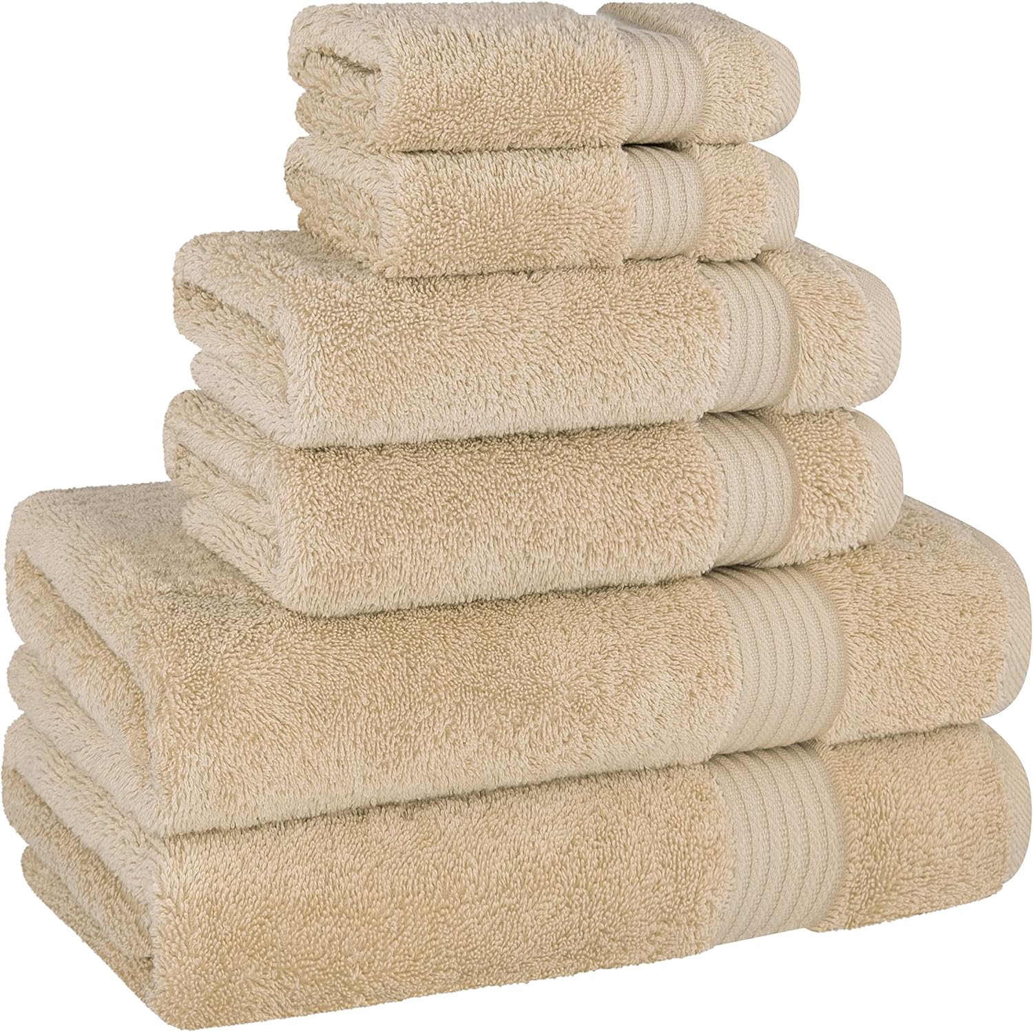 Cotton Paradise 6 Piece Towel Set, 100% Cotton Soft Absorbent Turkish Towels for Bathroom, 2 Bath Towels 2 Hand Towels 2 Washcloths, Beige Towel Set - Image 5