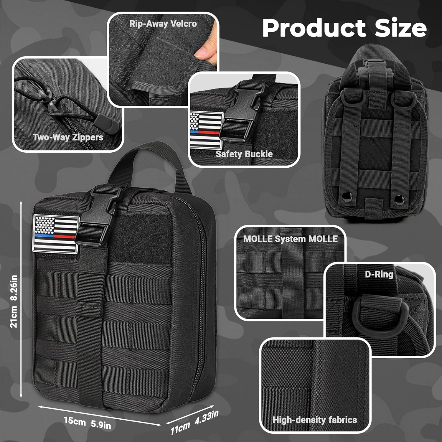 IFAK Trauma Kit with Tourniquet, 6-Inch Israeli Bandage, Splint, Tactical First Aid Kit for Car, Camping, Hiking and Travel with Molle Bag (Stellar Black) - Image 7