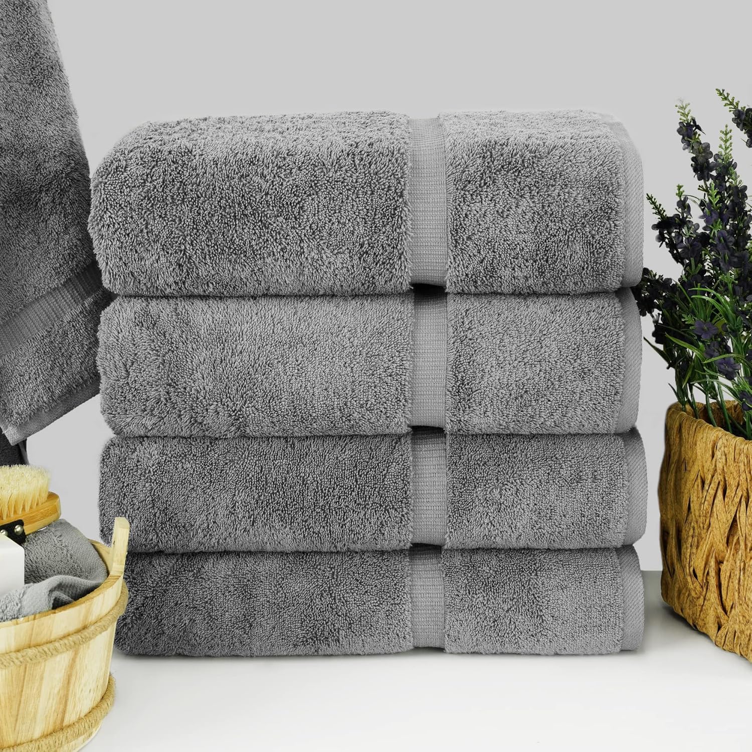 Chakir Turkish Linens | Hotel & Spa Quality 100% Cotton Premium Turkish Towels | Soft & Absorbent (4-Piece Bath Towels, Gray) - Image 2