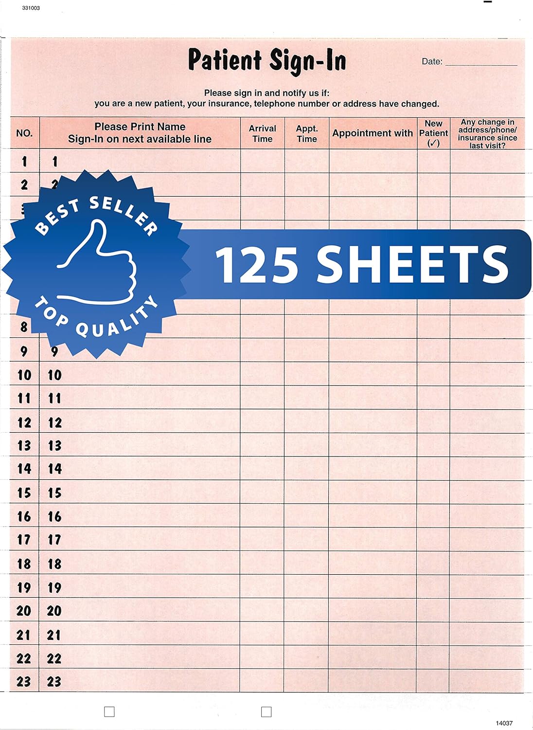 Tabbies Patient Sign-In Label Forms, 8-1/2" x 11" Form, Salmon, 23 Labels/Sheet, 125 Sheets/Pack (TAB14530)