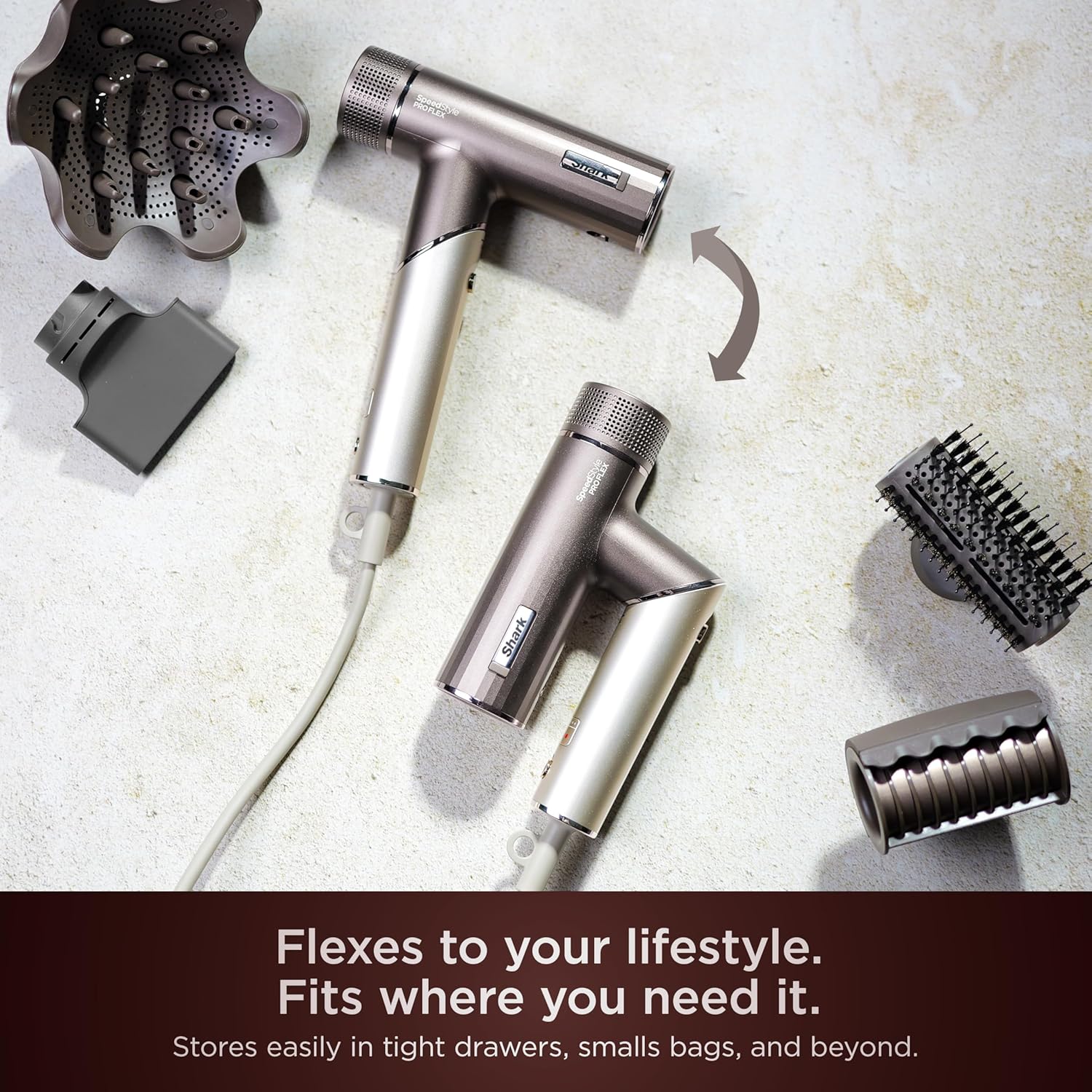 Shark SpeedStyle Pro Flex Professional Performance High-Velocity Hair Dryer System with Scalp Shield & IQ Speed Styling and Drying Suite, Lightweight, Ionic, No Heat Damage, Mocha Silver, HD542 - Image 11