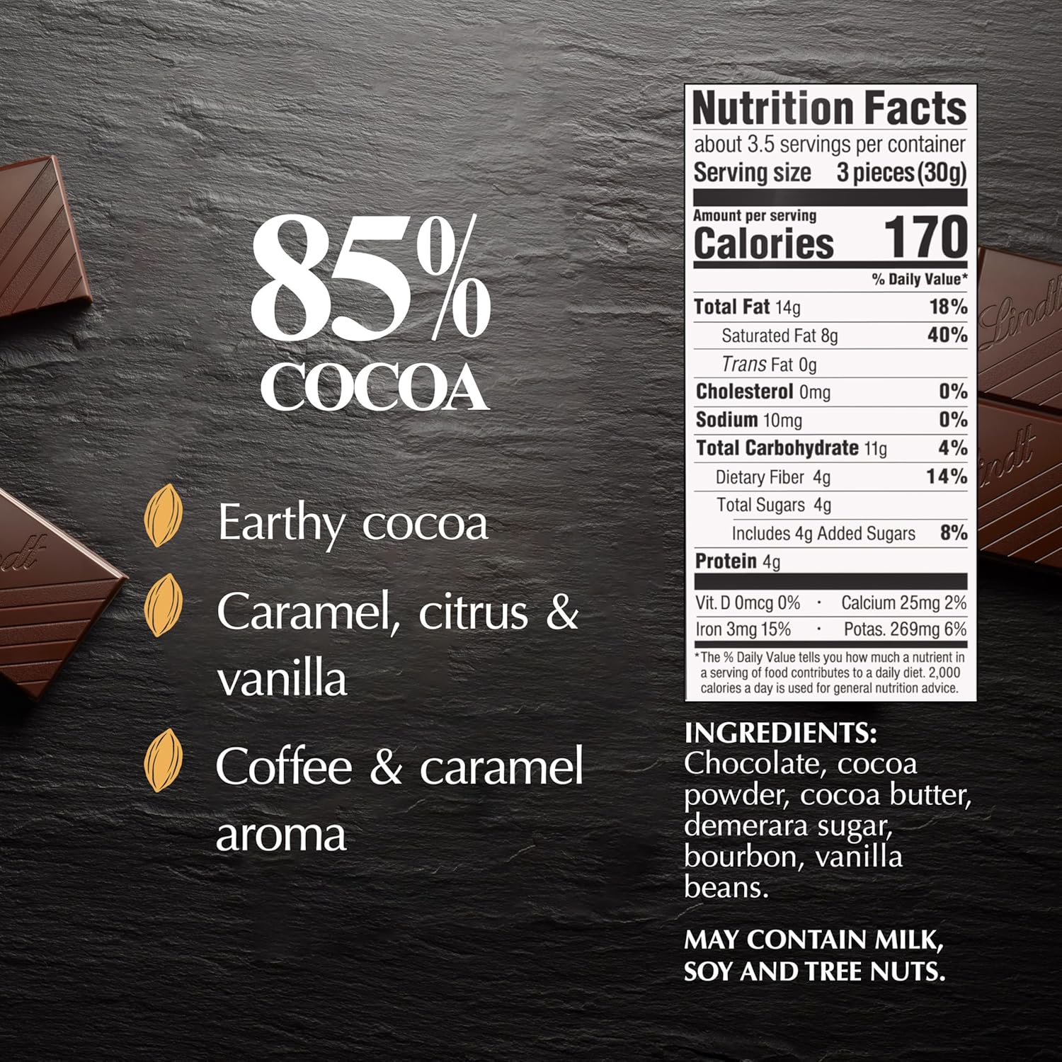 Lindt EXCELLENCE 85% Cocoa Dark Chocolate Bar, Dark Chocolate Candy, 3.5 oz. (12 Pack) - Image 2