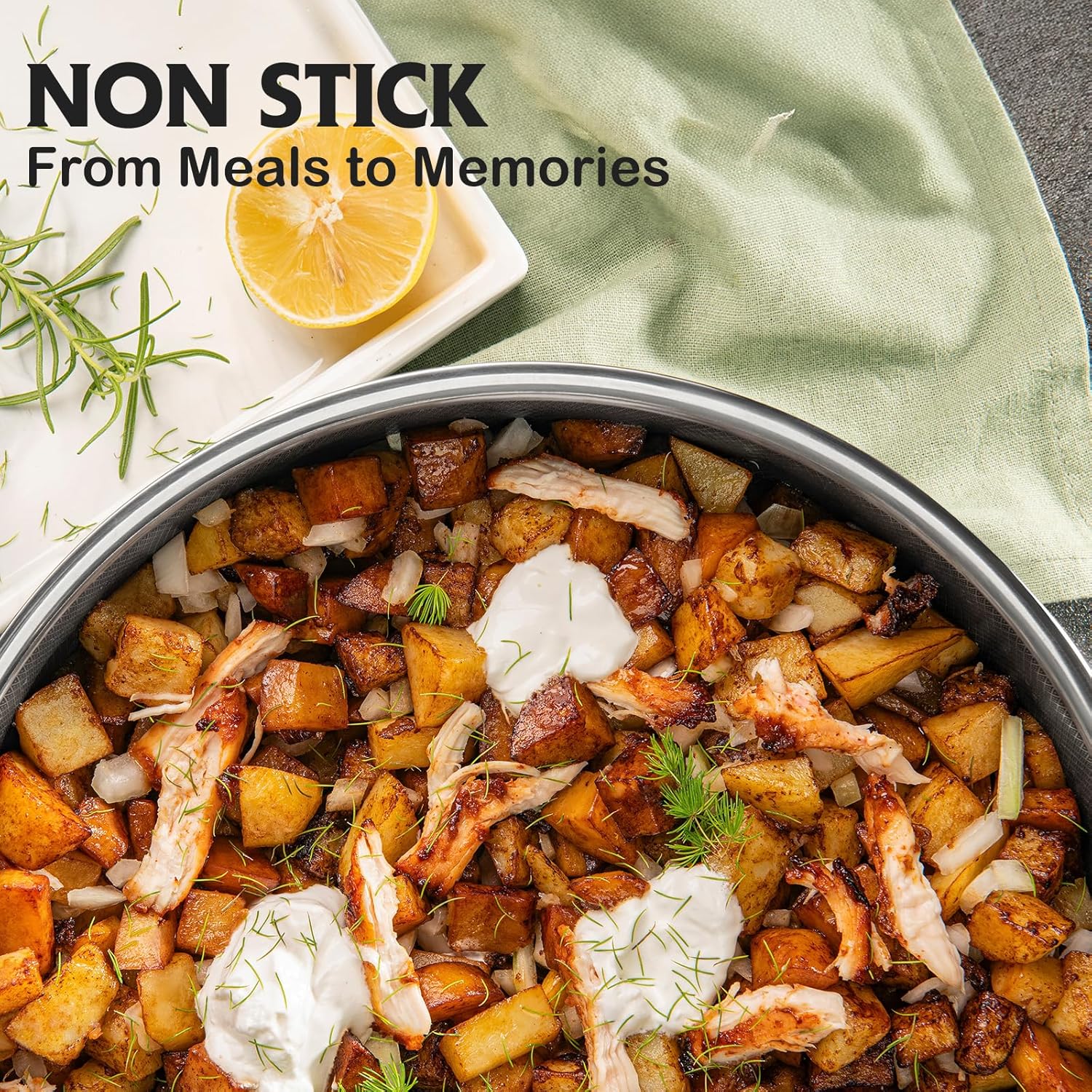 Pots and Pans Set Non Stick, 10 Pcs Hybrid Stainless Steel Cookware Sets, Non Stick Frying Pans, Saucepans, Saute Pan & Stock Pot, PFOA Free Kitchen Skillet,Induction Compatible - Image 2