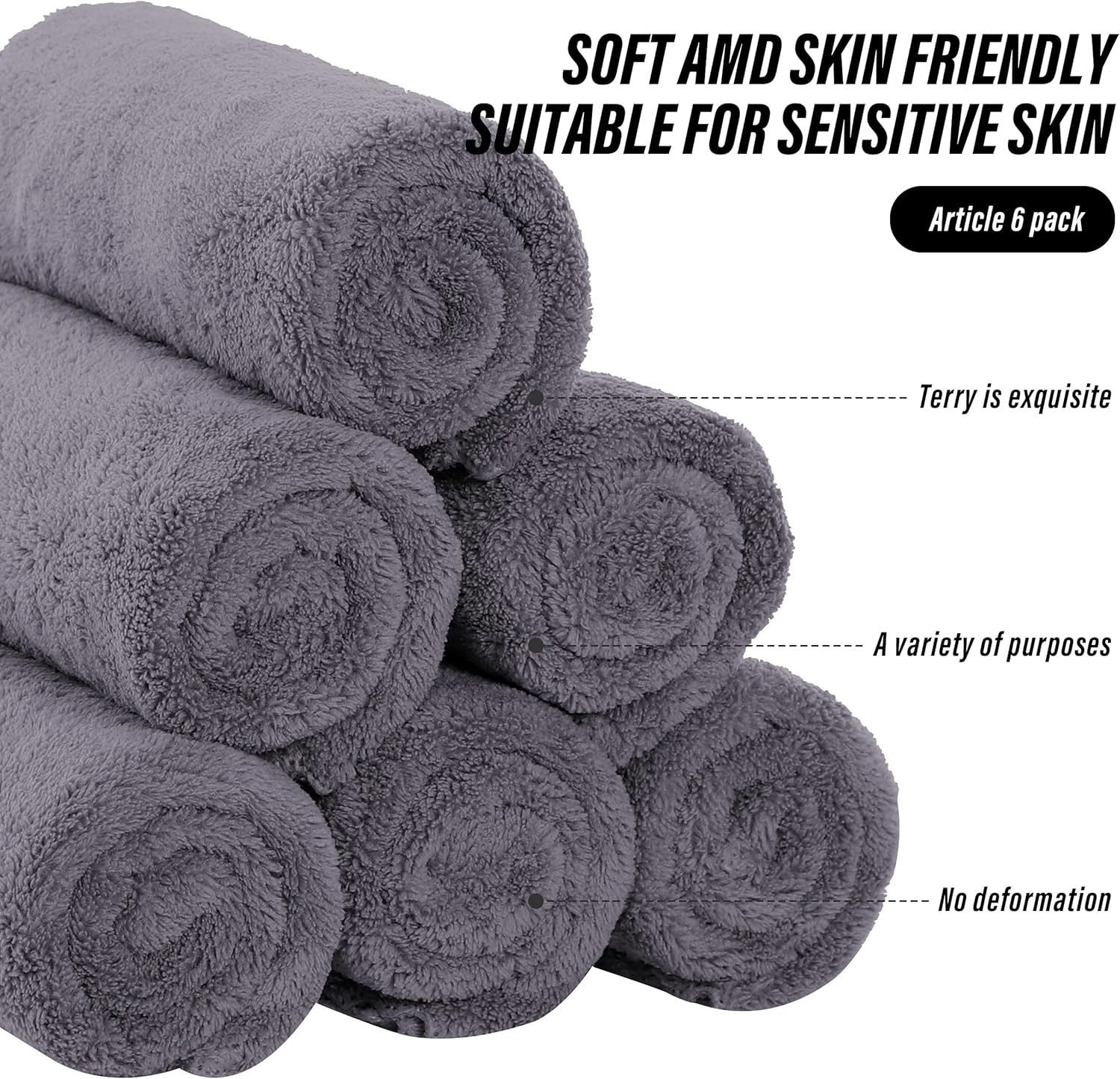 MOONQUEEN 6 Pack Premium Hand Towels - Quick Drying - Microfiber Coral Velvet Highly Absorbent Towels - Multipurpose Use as Hotel, Bathroom, Shower, Spa, Hand Towel 16 x 28 inches (Gray) - Image 7