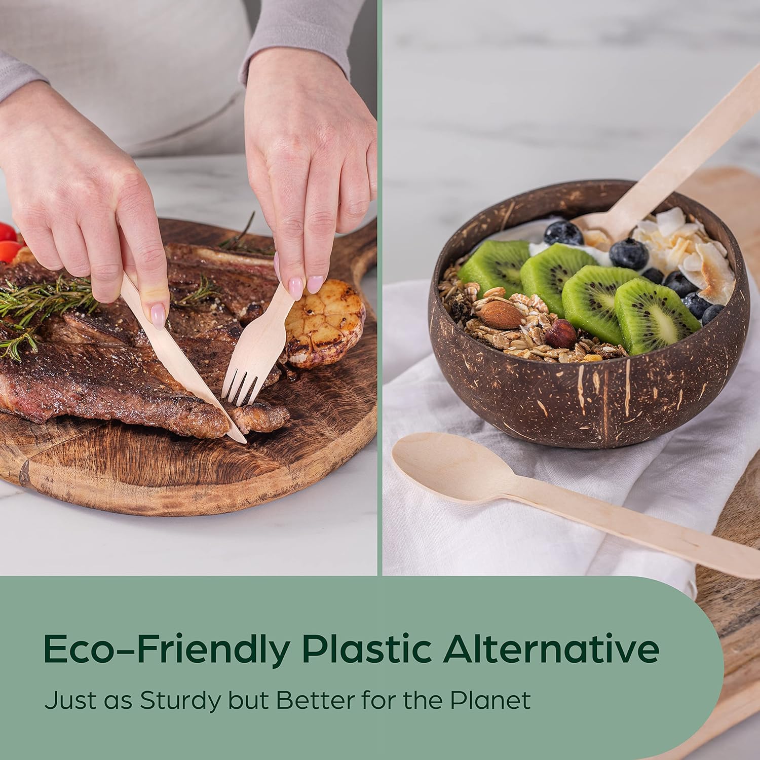 PURPLECLAY Wooden Disposable Utensils Set, 360 PCS Compostable Silverware (120 Forks, 120 Spoons, 120 Knives) Eco Friendly, Plastic-Free Cutlery for Parties & Catering, Alternative to Bamboo Utensils - Image 2