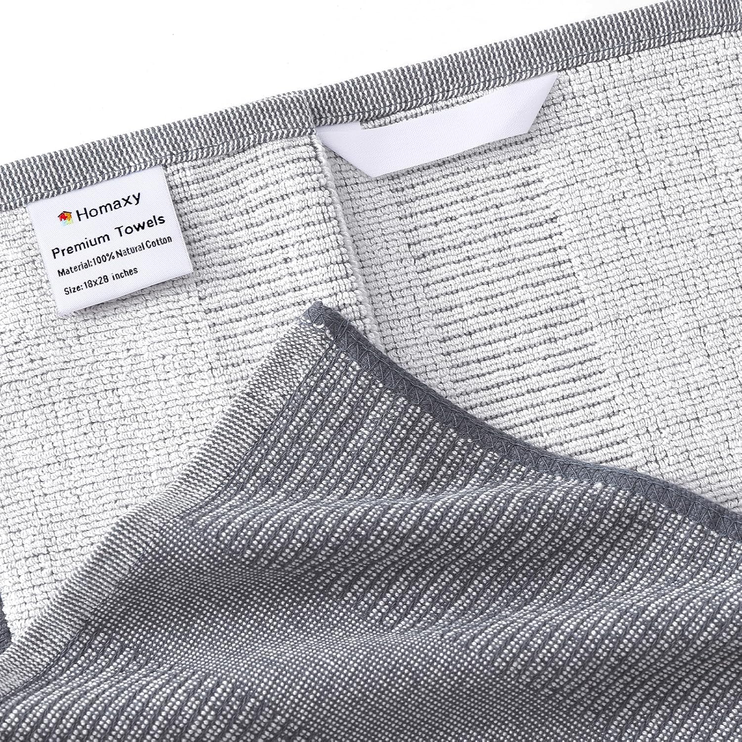 Homaxy Premium Kitchen Towels(18”x 28”, 6 Pack), Large Cotton Kitchen Hand Towels, Flat and Terry Dish Towels, 380 GSM Highly Absorbent Tea Towel Set with Hanging Loop, Grey - Image 2