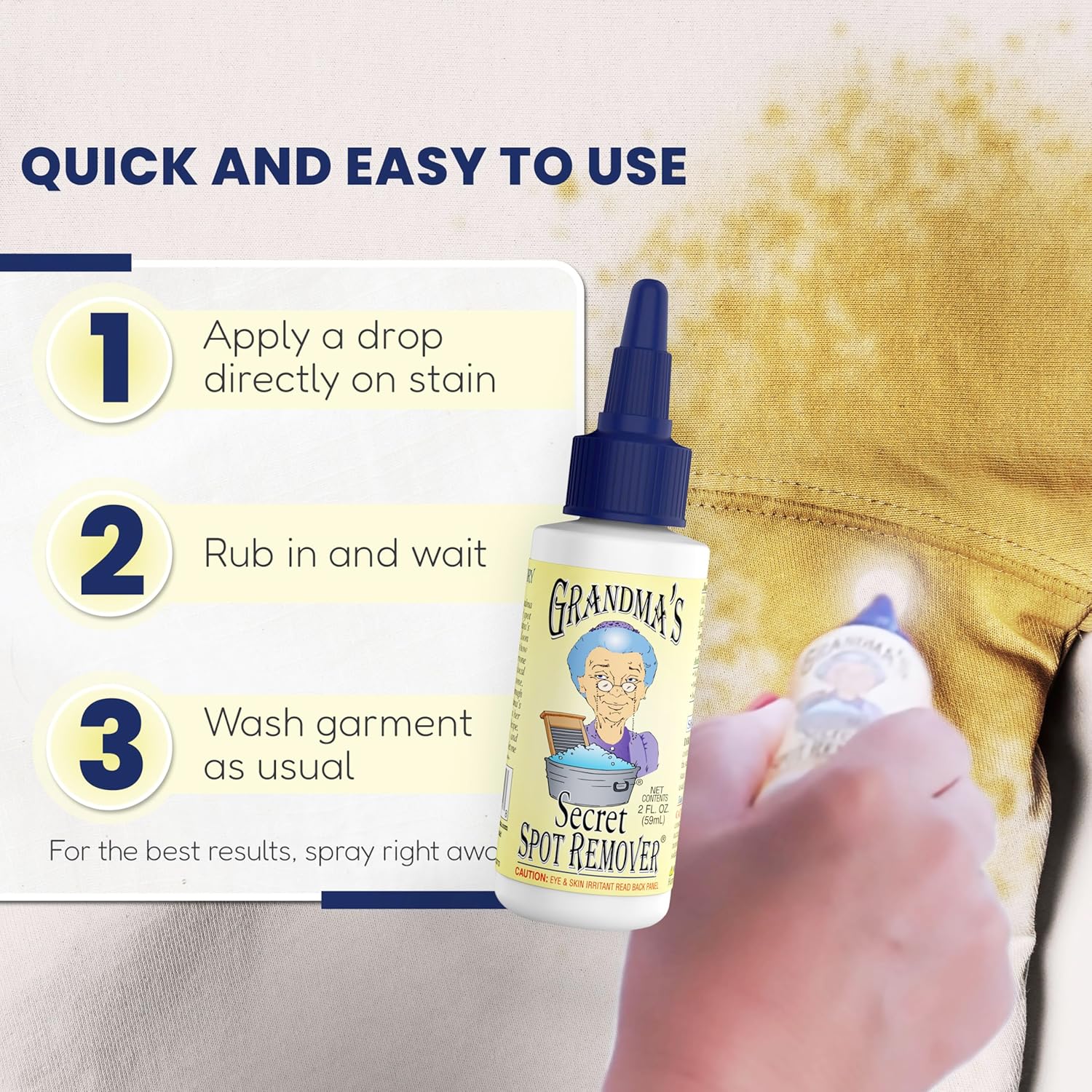 Grandma's Secret Spot Remover Laundry Spray - Chlorine, Bleach and Toxin-Free Fabric Stain Remover for Clothes - Removes Oil, Paint, Blood and Pet Stains - 2 Oz, 3 Pack - Image 7