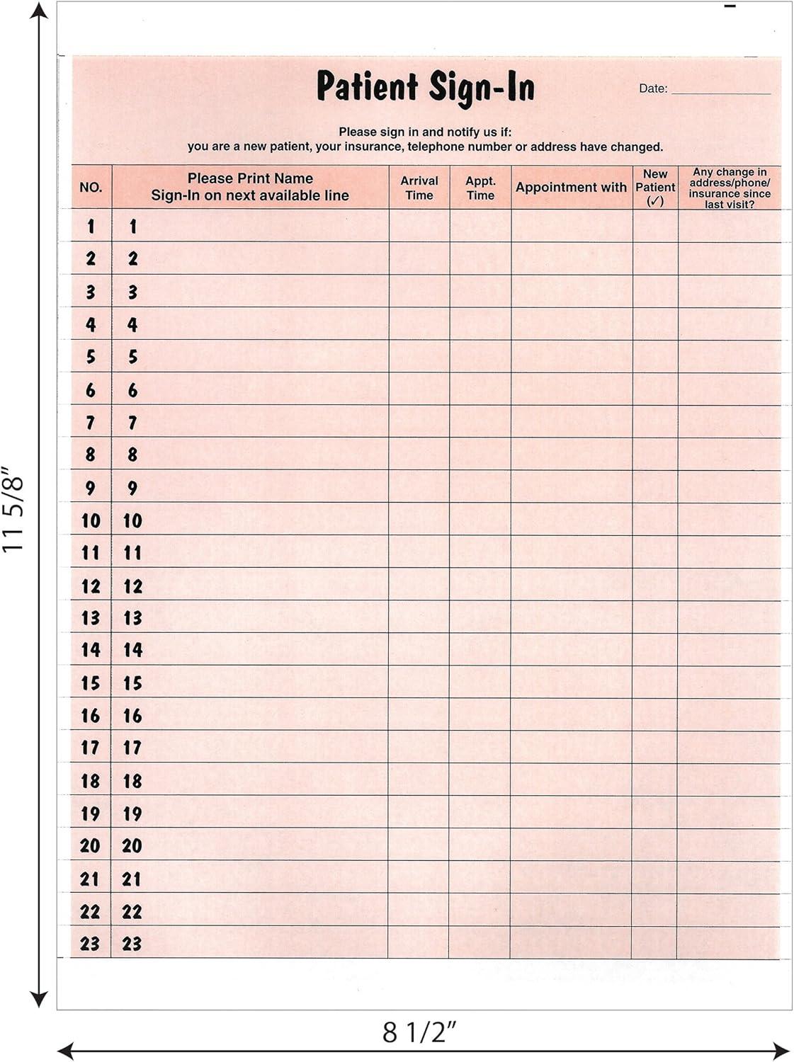 Tabbies Patient Sign-In Label Forms, 8-1/2" x 11" Form, Salmon, 23 Labels/Sheet, 125 Sheets/Pack (TAB14530) - Image 2