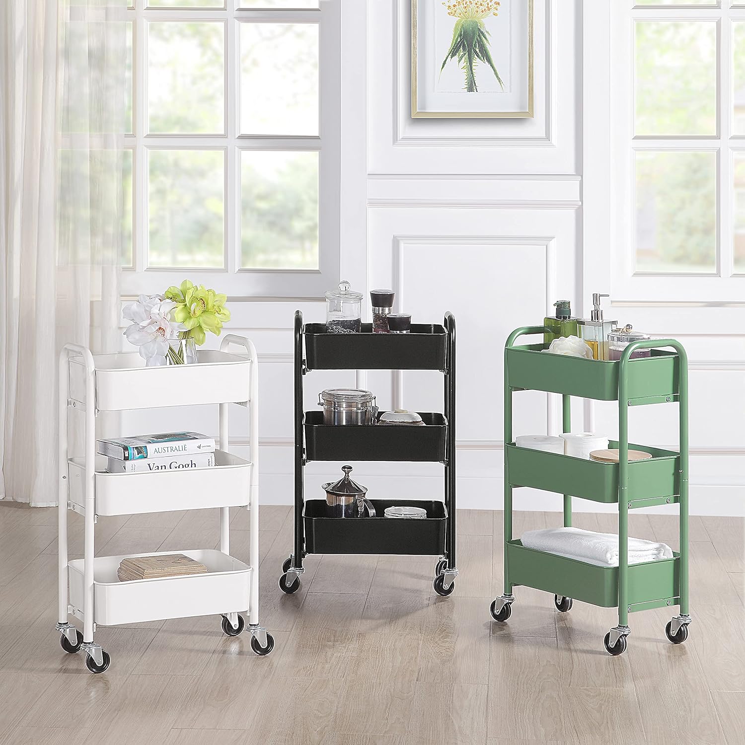 SunnyPoint 3-Tier Delicate Compact Rolling Metal Storage Organizer - Mobile Utility Cart Kitchen/Under Desk Cart with Caster Wheels - BLK (15.35" X 10.24" X 26.8"H) - Image 3