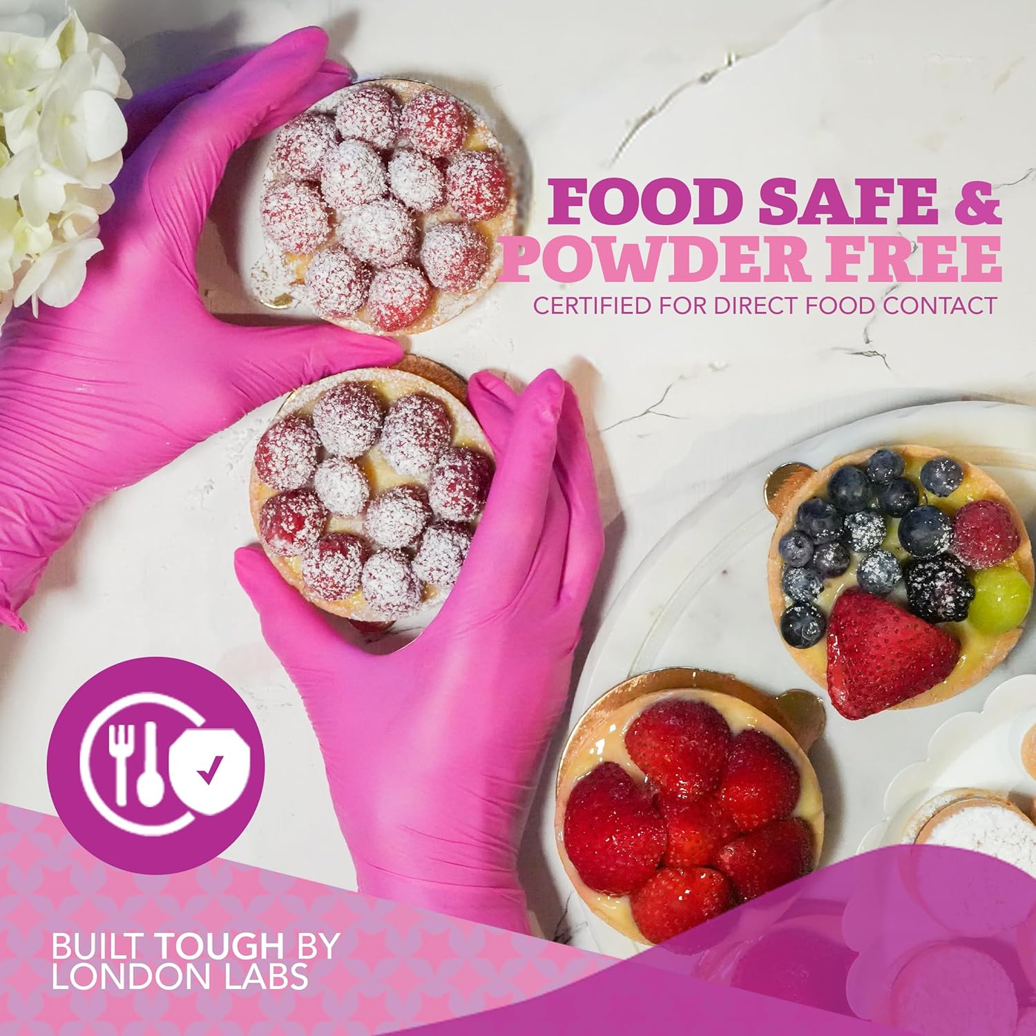 4 Mil – Fuchsia Pink Nitrile Gloves – Disposable Latex Free & Powder Free– Chemical Resistant, Pink Rubber Gloves - Image 4