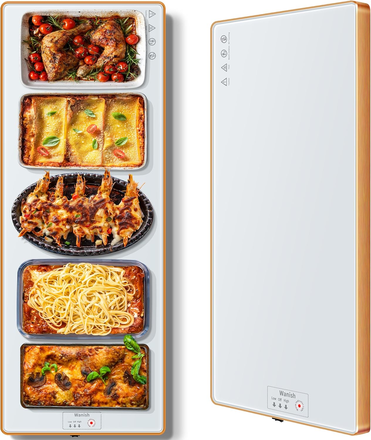 Electric Warming Tray (Extra Long 40"x12"),Food Warmers for Parties Buffet with Thermostat & Full Surface Heating, Tempered Glass Warming Mat for Food, Temperature Adjustable Food Warming Mat, White