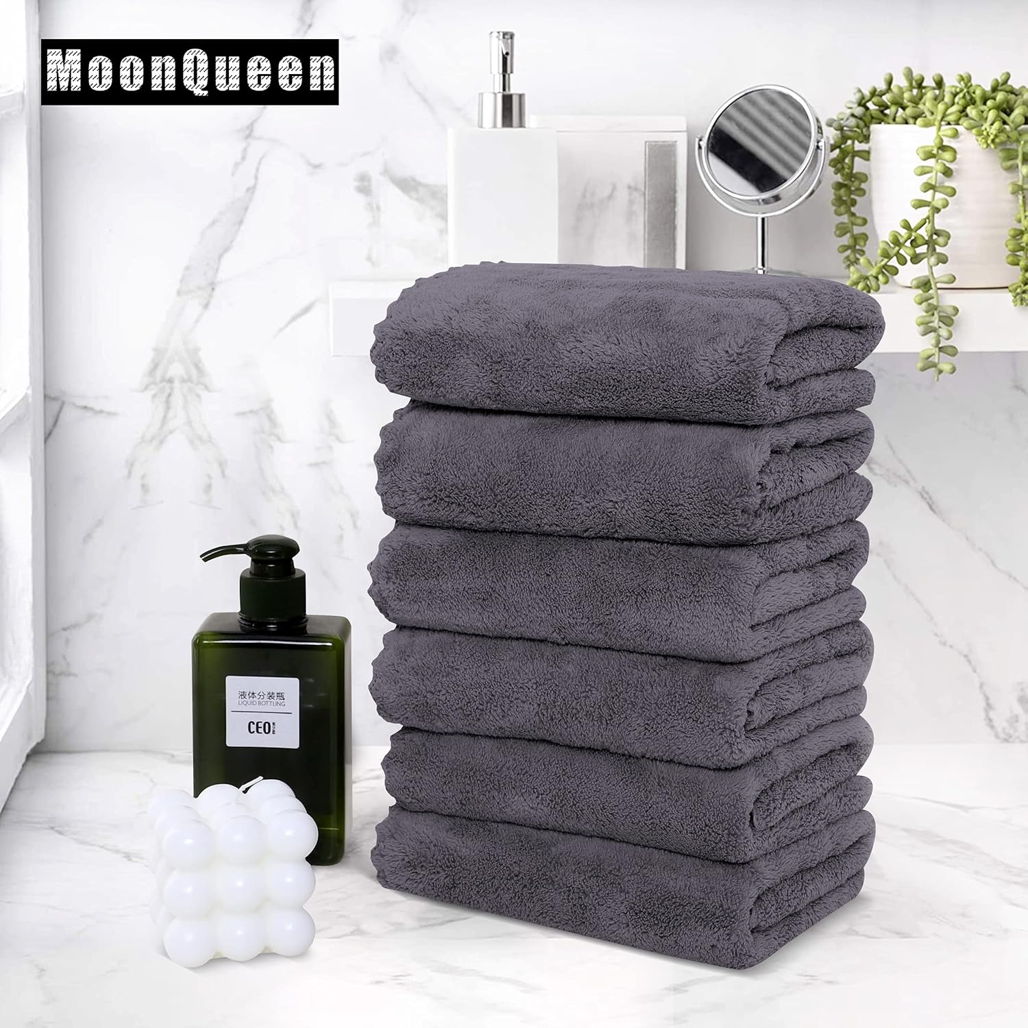 MOONQUEEN 6 Pack Premium Hand Towels - Quick Drying - Microfiber Coral Velvet Highly Absorbent Towels - Multipurpose Use as Hotel, Bathroom, Shower, Spa, Hand Towel 16 x 28 inches (Gray) - Image 5