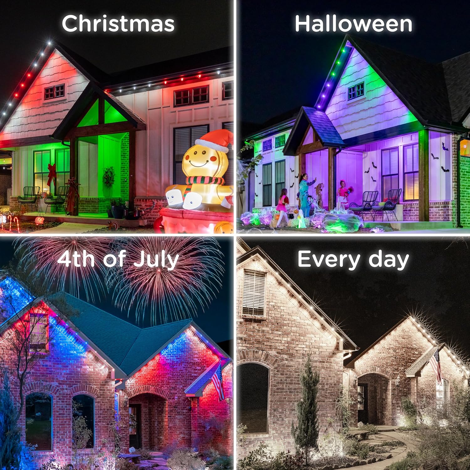 Enbrighten Vibe Eternity Permanent Outdoor Lights for House, 100 Feet, 72 RGBWIC LEDs, Close Spacing, 33lm, Color Changing, Christmas, Eave Lighting, Smart App, Works with Alexa, Google Home, 81103 - Image 2