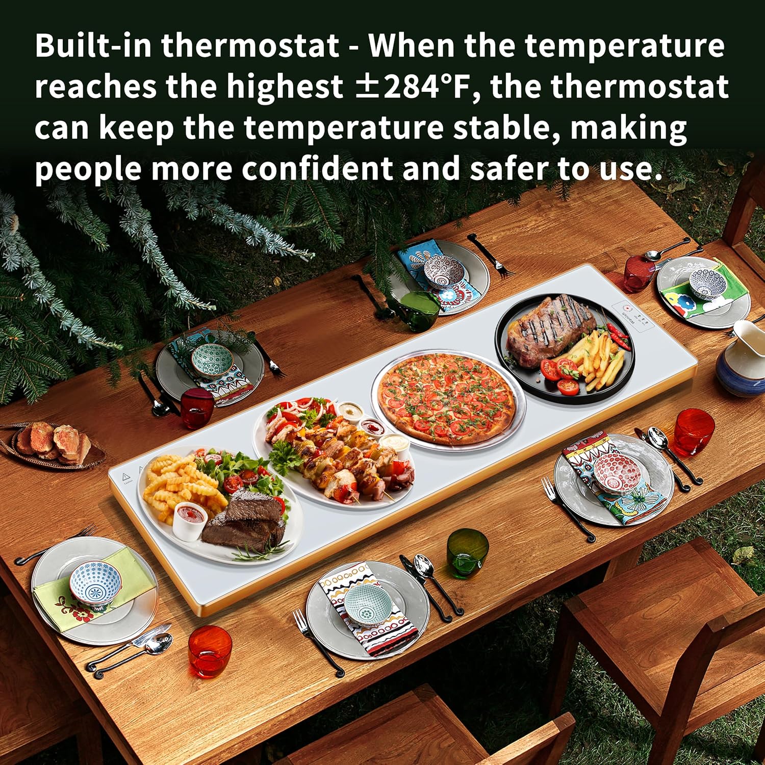 Electric Warming Tray (Extra Long 40"x12"),Food Warmers for Parties Buffet with Thermostat & Full Surface Heating, Tempered Glass Warming Mat for Food, Temperature Adjustable Food Warming Mat, White - Image 5
