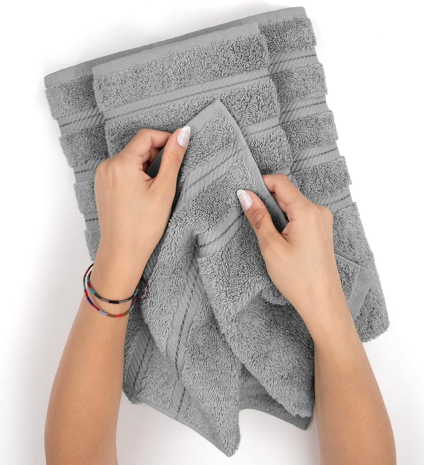 American Soft Linen Luxury 6 Piece Towel Set, 2 Bath Towels 2 Hand Towel 2 Washcloths, 600 GSM 100% Cotton Turkish Towels for Bathroom, Light Grey Towel Sets - Image 6