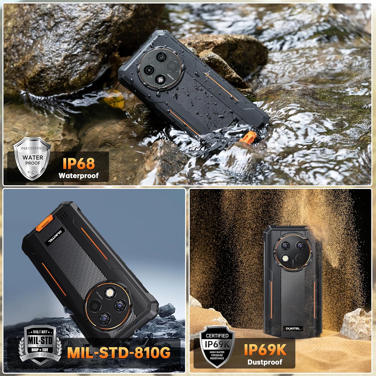 OUKITEL G1 Rugged Smartphone Unlocked - 24+256GB/1TB Android 15 Rugged Cellphones, 6.52” HD Display 48MP Rear Camera 10600mAh Battery IP68/IP69K Waterproof Phone, Dual Sim/NFC/Fingerprint 2025 - Image 8