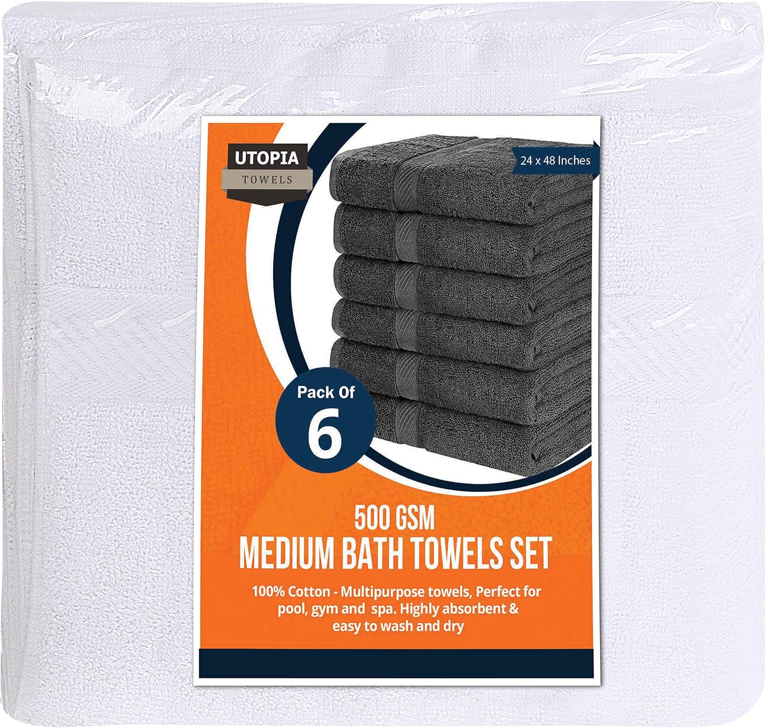 Utopia Towels 6 Pack Medium Bath Towel Set, 24 by 48 Inches, 500 GSM 100% Ring Spun Cotton, Lightweight and Highly Absorbent Quick Drying Premium Towels for Hotel, Spa and Bathroom, White - Image 6