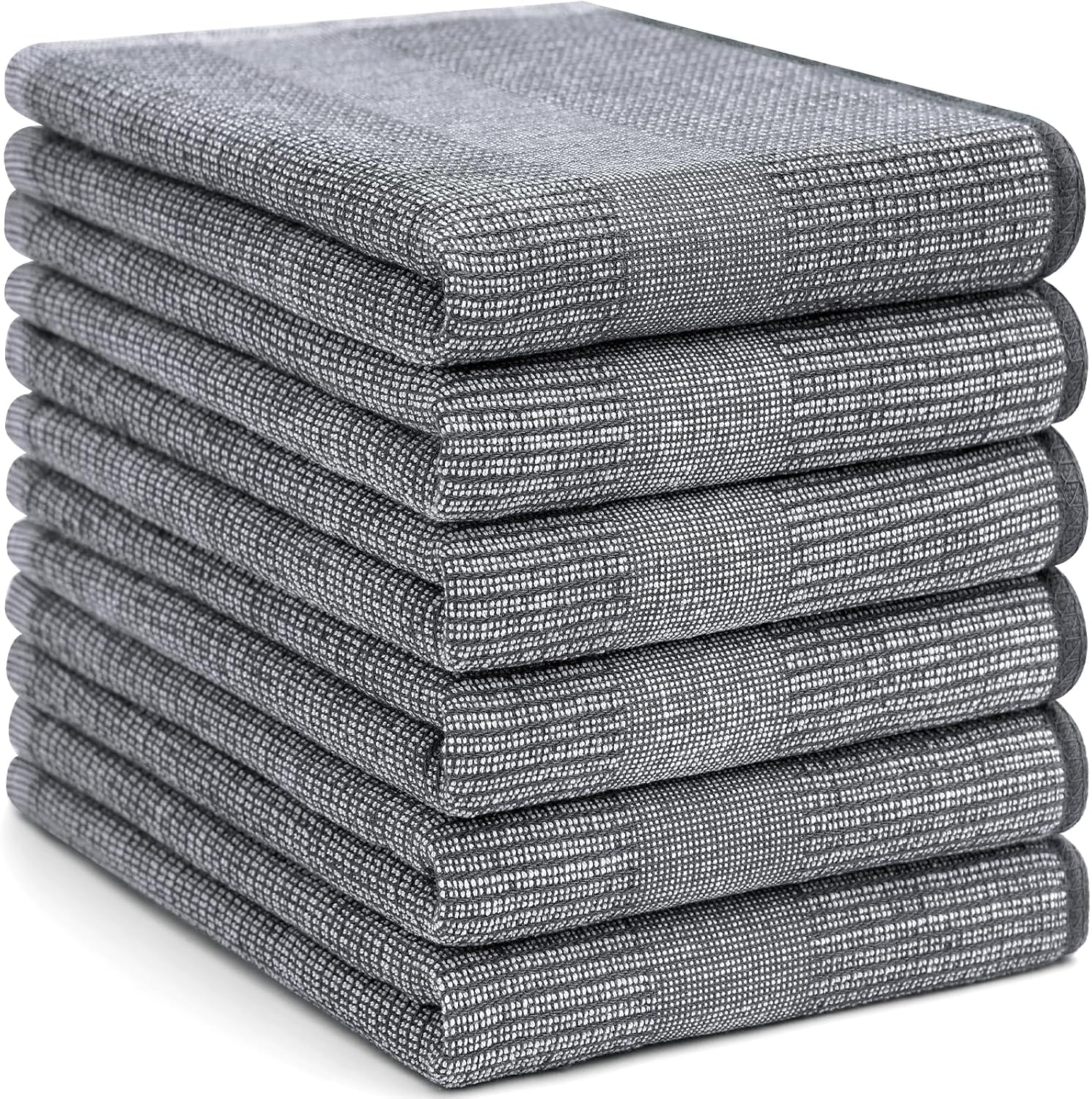 Homaxy Premium Kitchen Towels(18”x 28”, 6 Pack), Large Cotton Kitchen Hand Towels, Flat and Terry Dish Towels, 380 GSM Highly Absorbent Tea Towel Set with Hanging Loop, Grey - Image 8