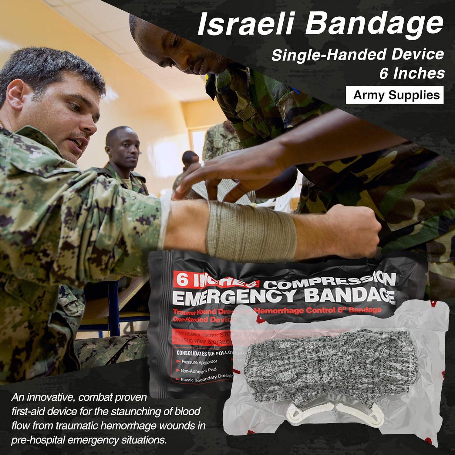 Survival First Aid Kit with Israeli Bandage, Chest Seal, Tourniquet, Splint, Tactical Military Combat Molle IFAK for Wound Care, Bleeding Control, Trauma Hemorrhage and More (Black) - Image 7