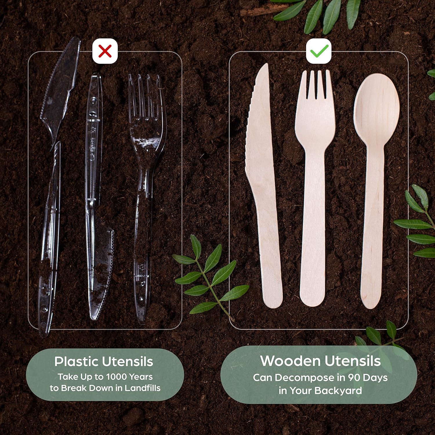 PURPLECLAY Wooden Disposable Utensils Set, 360 PCS Compostable Silverware (120 Forks, 120 Spoons, 120 Knives) Eco Friendly, Plastic-Free Cutlery for Parties & Catering, Alternative to Bamboo Utensils - Image 3