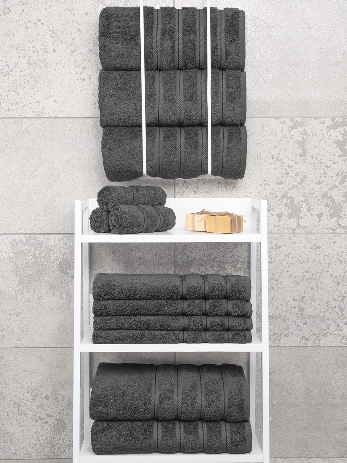 American Soft Linen Luxury 4 Piece Bath Towel Set, 600 GSM 100% Cotton Turkish Bath Towels for Bathroom, 27x54 in Large Bathroom Shower Towels, Dark Gray - Image 7